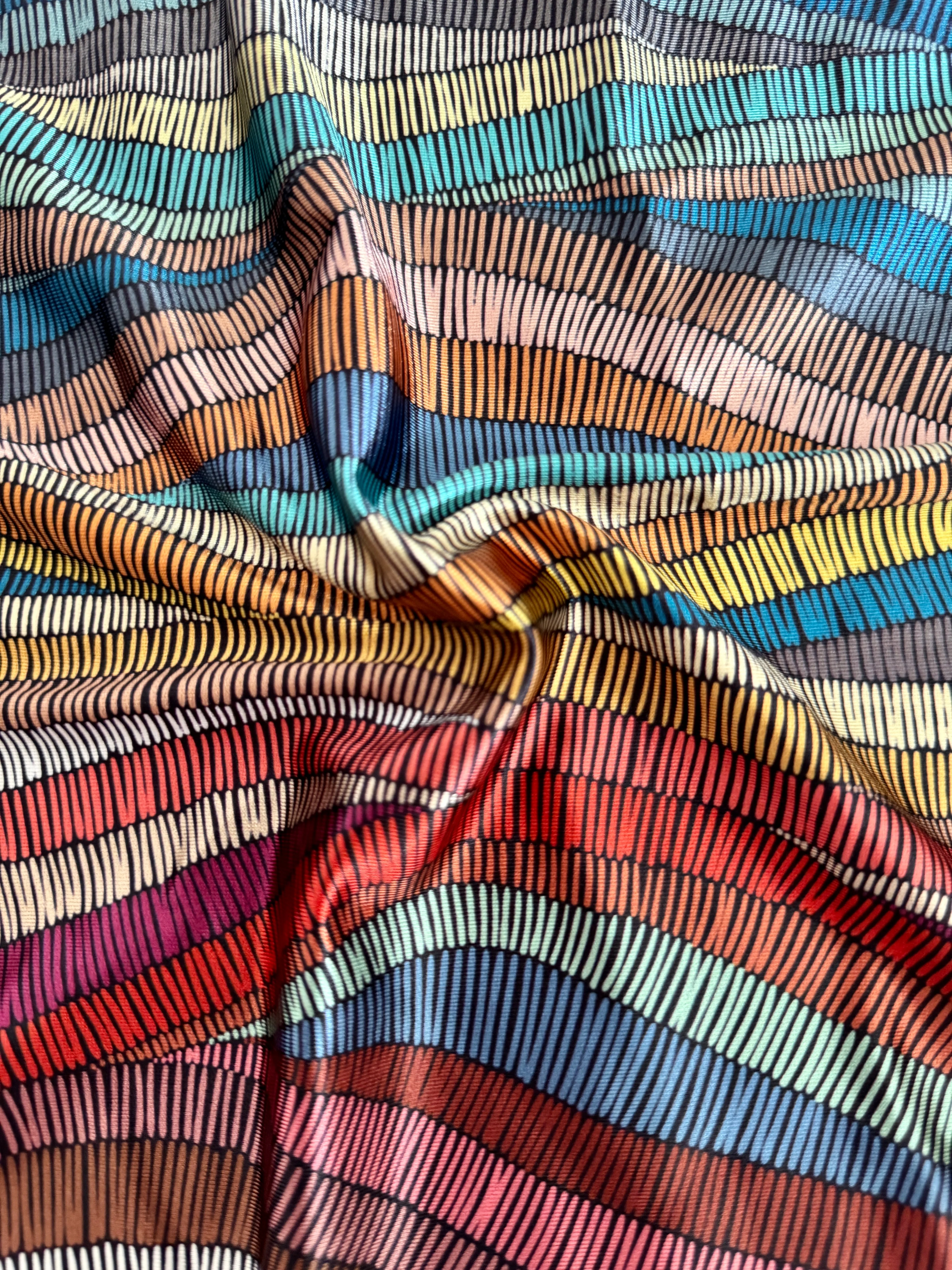 Abstract Colorful Wave Lines Nylon Spandex - Image 3