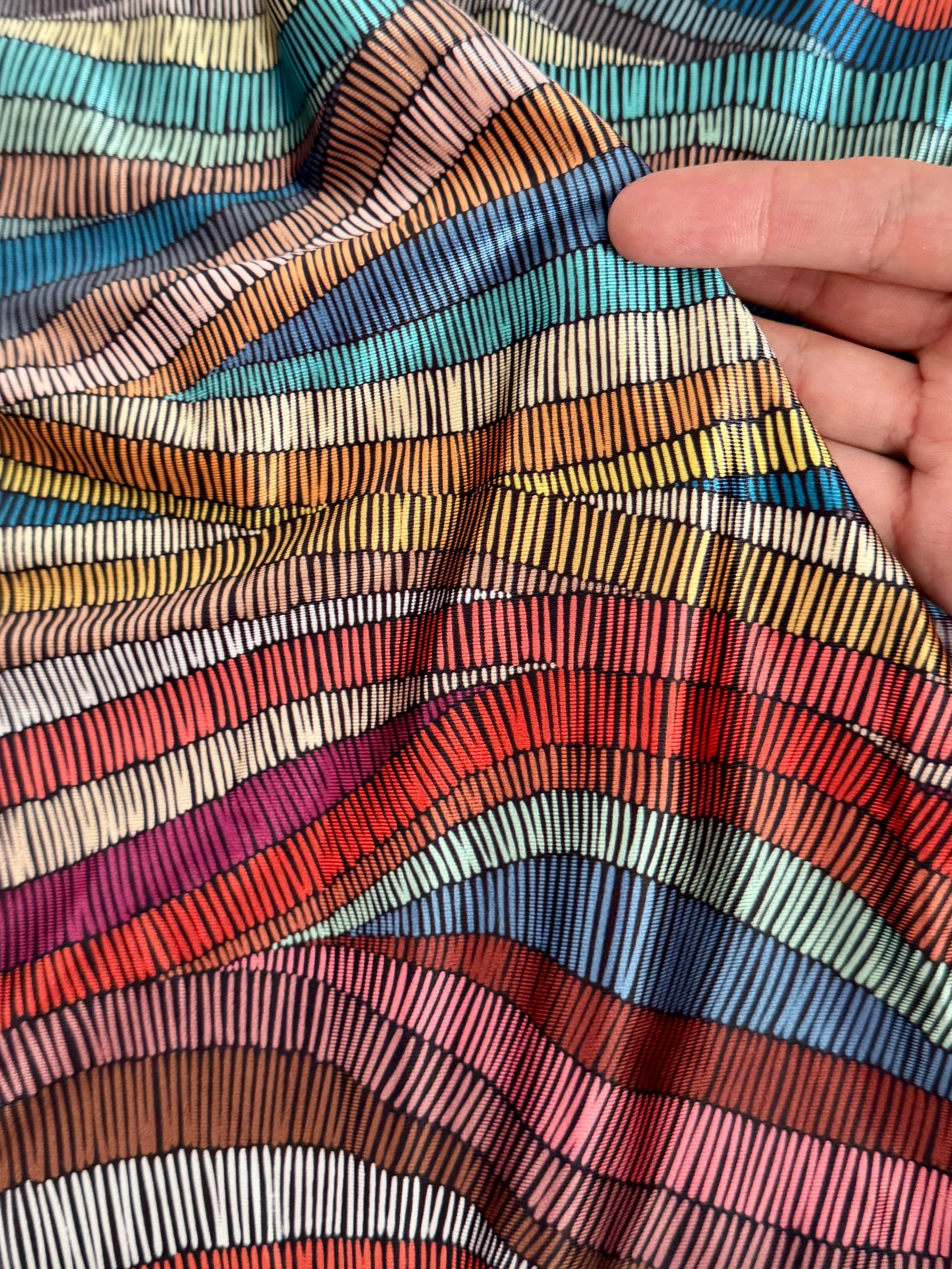 Abstract Colorful Wave Lines Nylon Spandex - Image 6