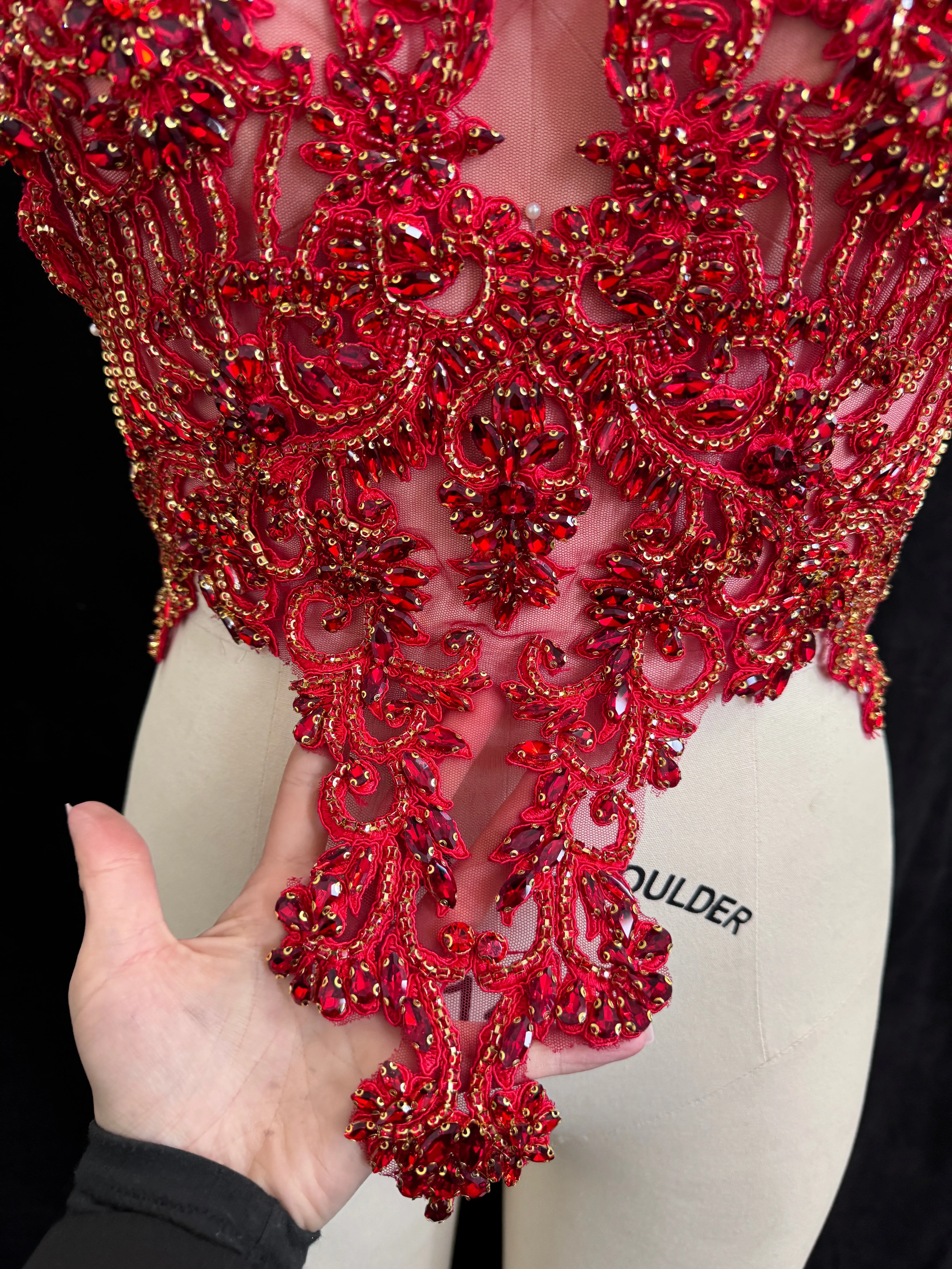 Alex Red Rhinestones Bodice Applique - Image 2