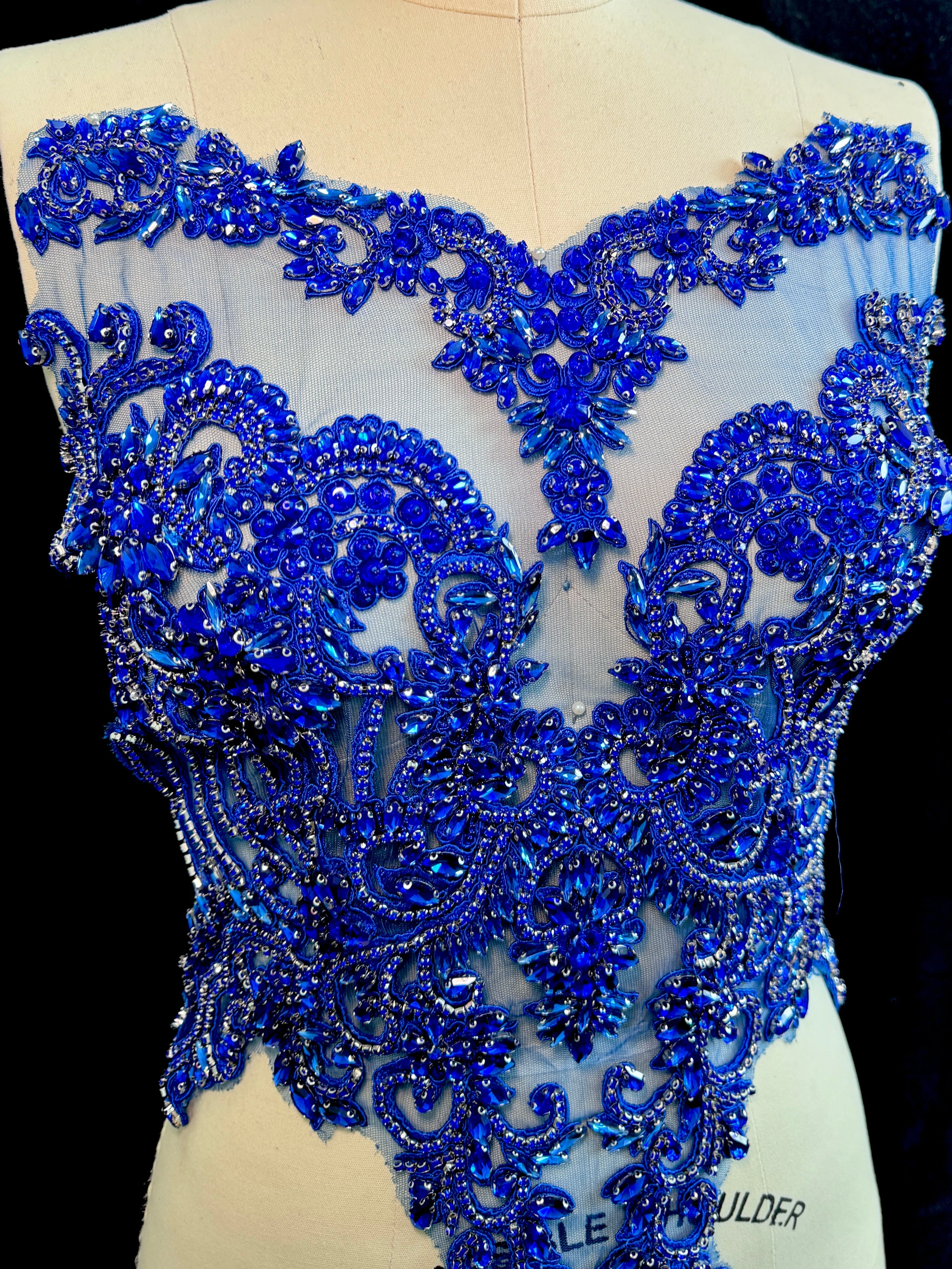 Alex Royal Blue Rhinestones Bodice Applique - Image 3