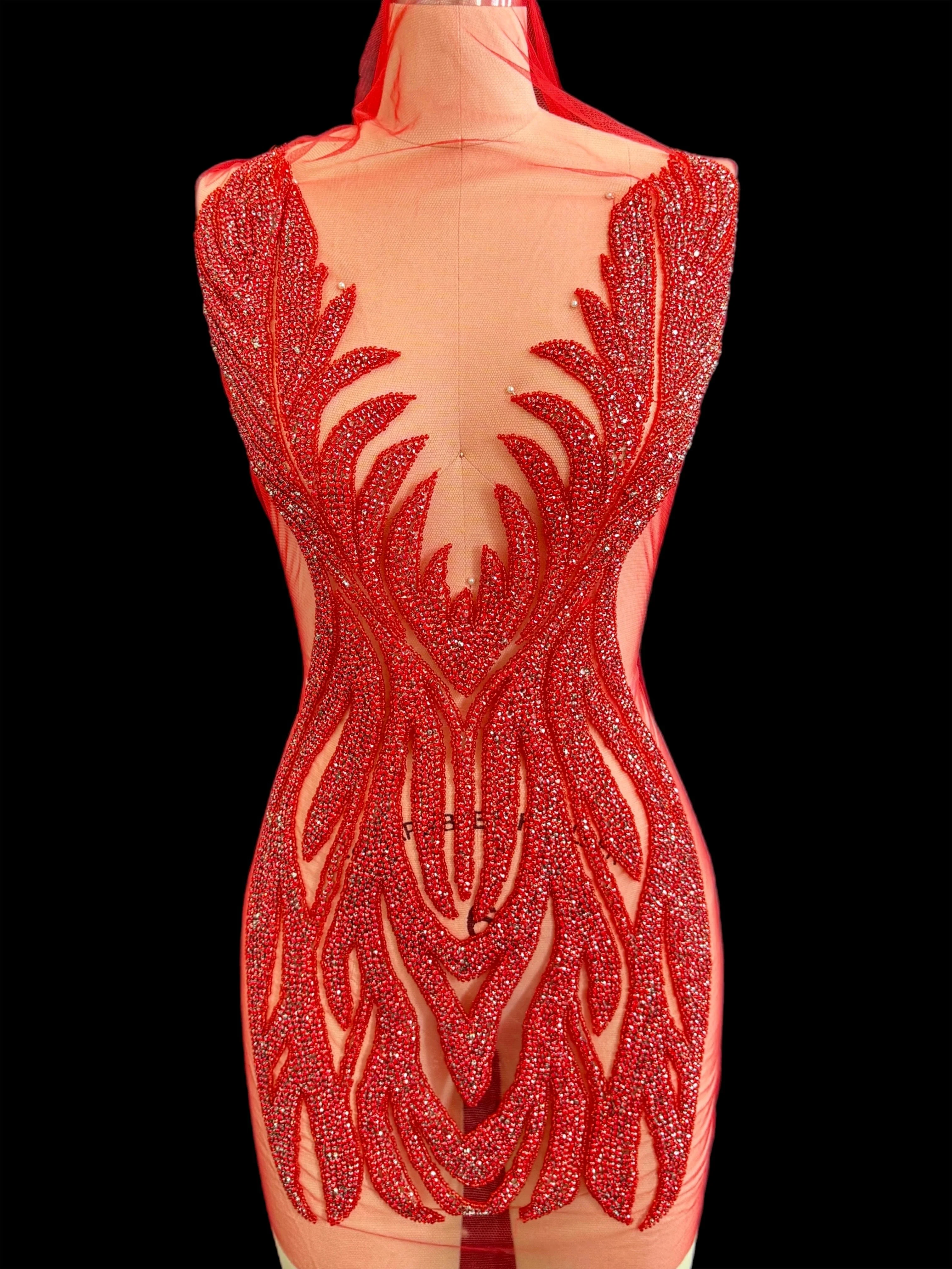 Amanda Red Rhinestones Bodice Applique