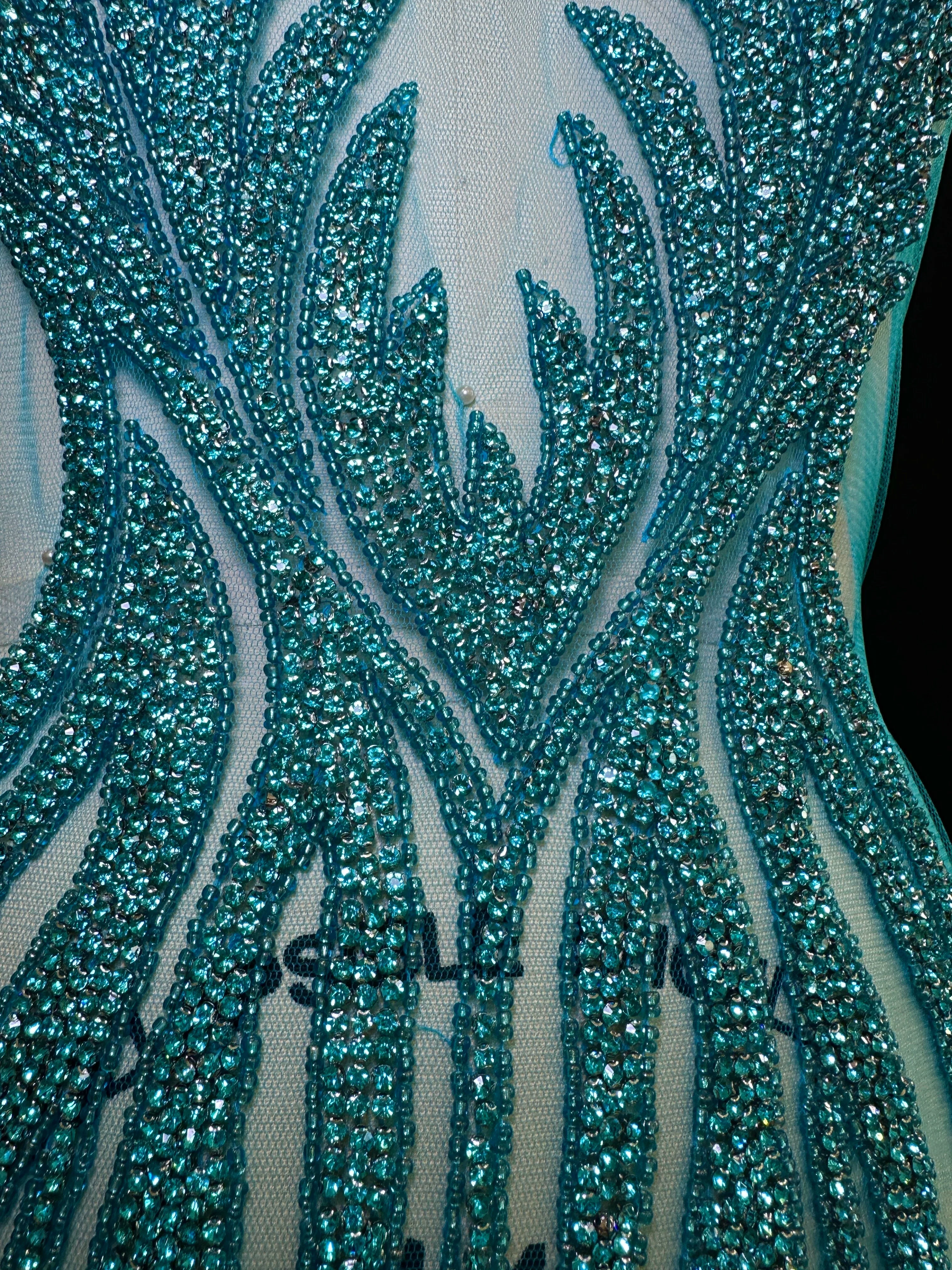 Amanda Turqoise Rhinestones Bodice Applique - Image 3