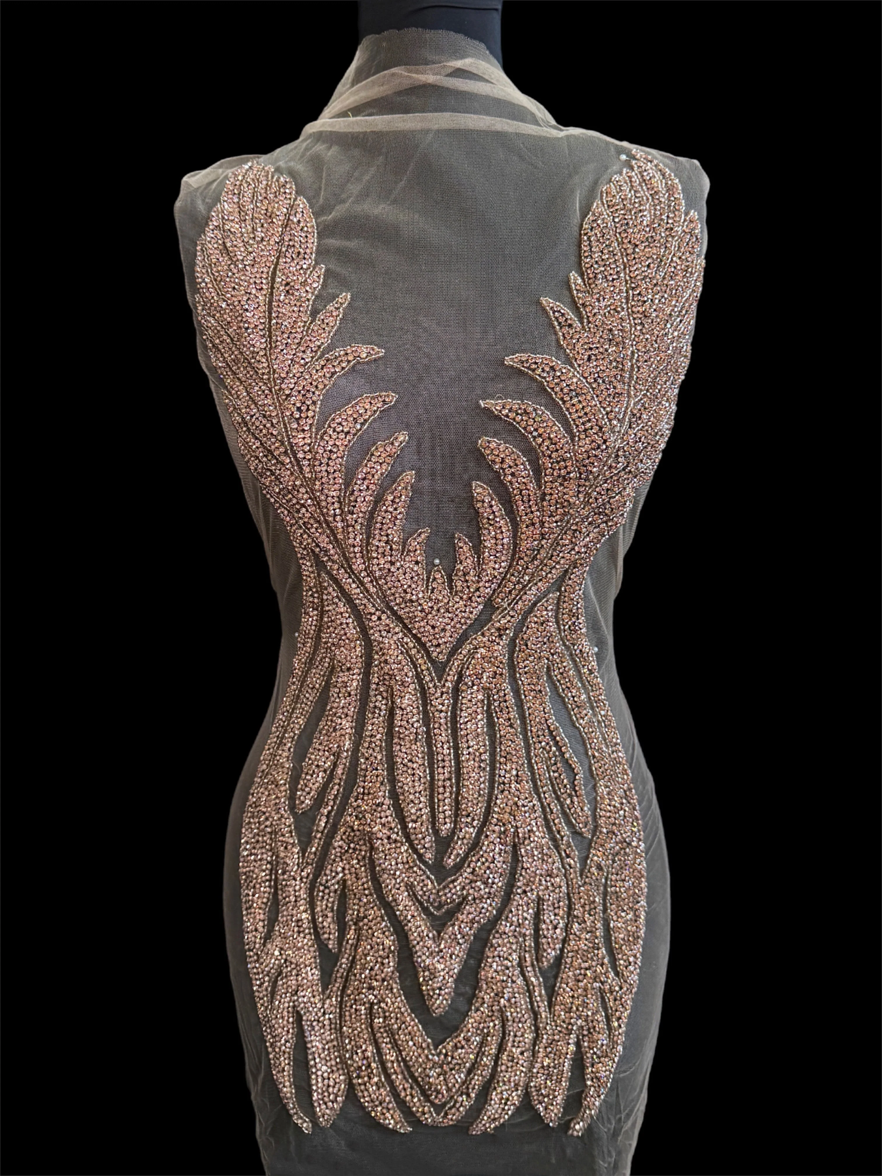 Amanda Rose Gold Rhinestones Bodice Applique