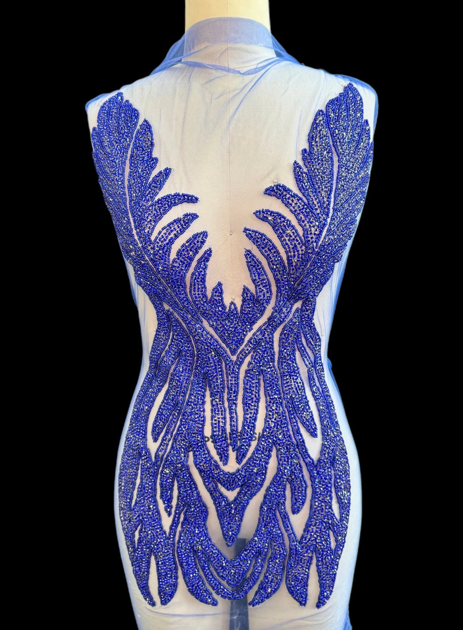 Amanda Royal Blue Rhinestones Bodice Applique