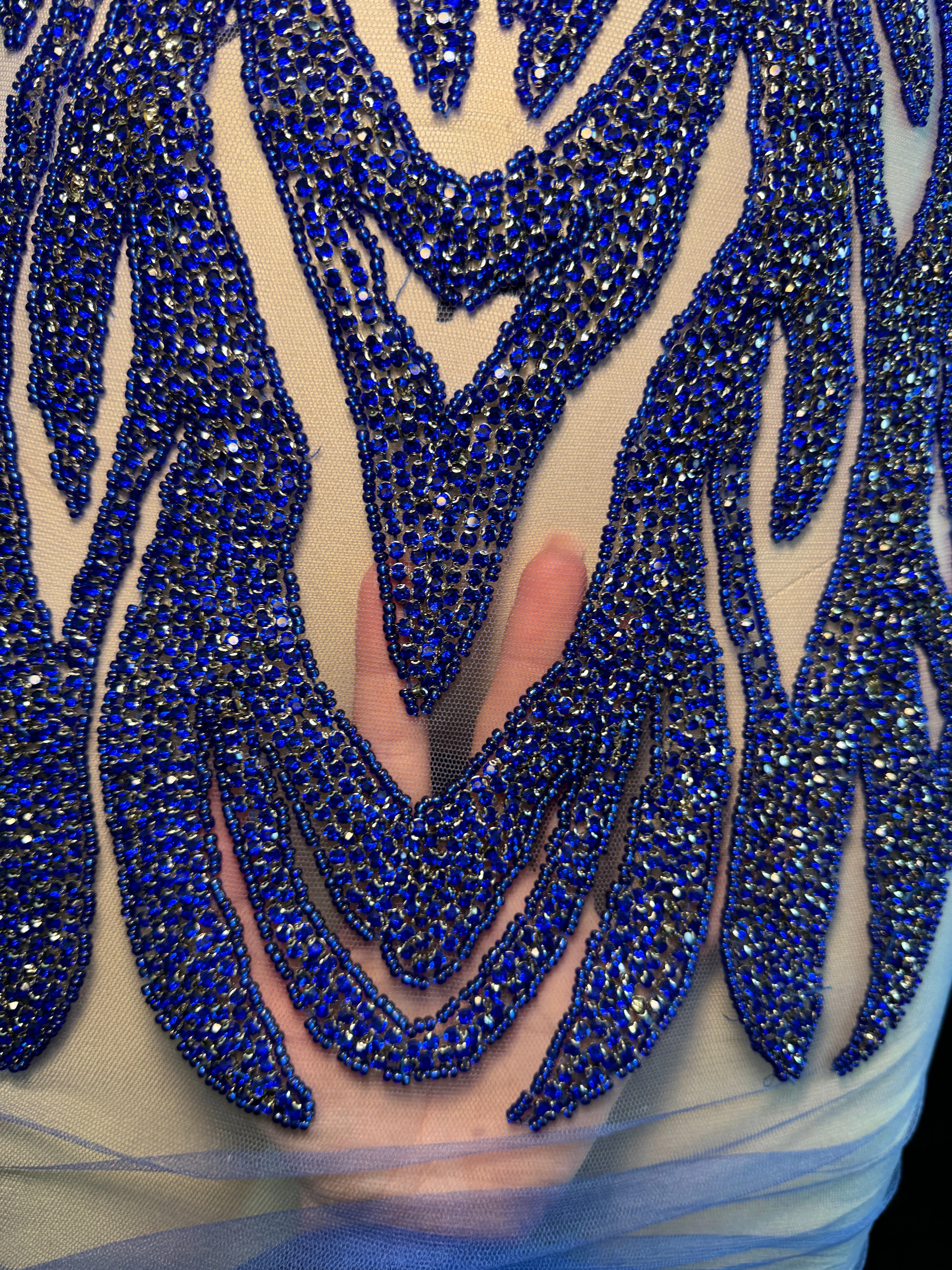Amanda Royal Blue Rhinestones Bodice Applique - Image 5