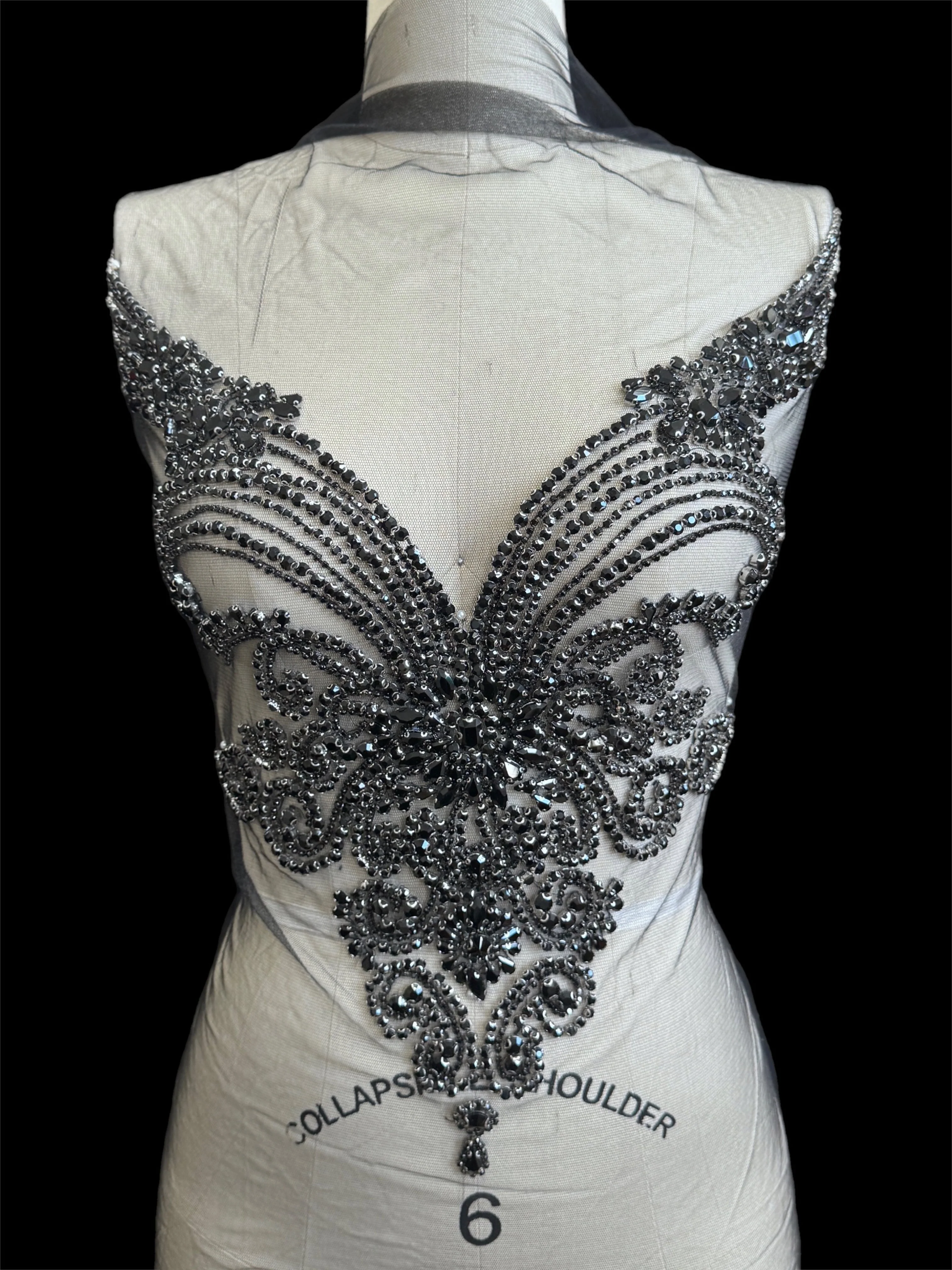 Amy Black Rhinestones Bodice Applique