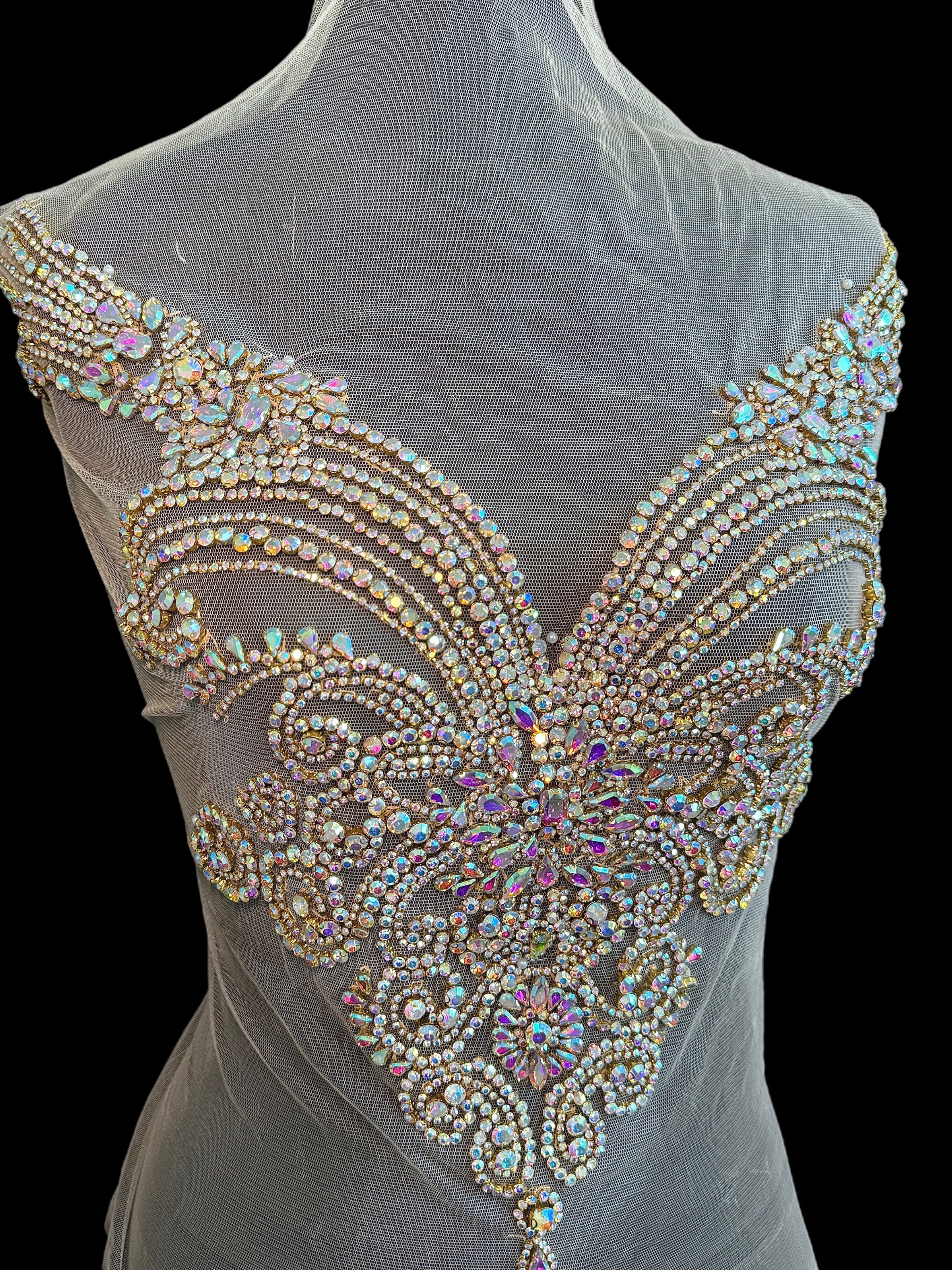 Amy Gold Iridescent Rhinestones Bodice Applique - Image 2