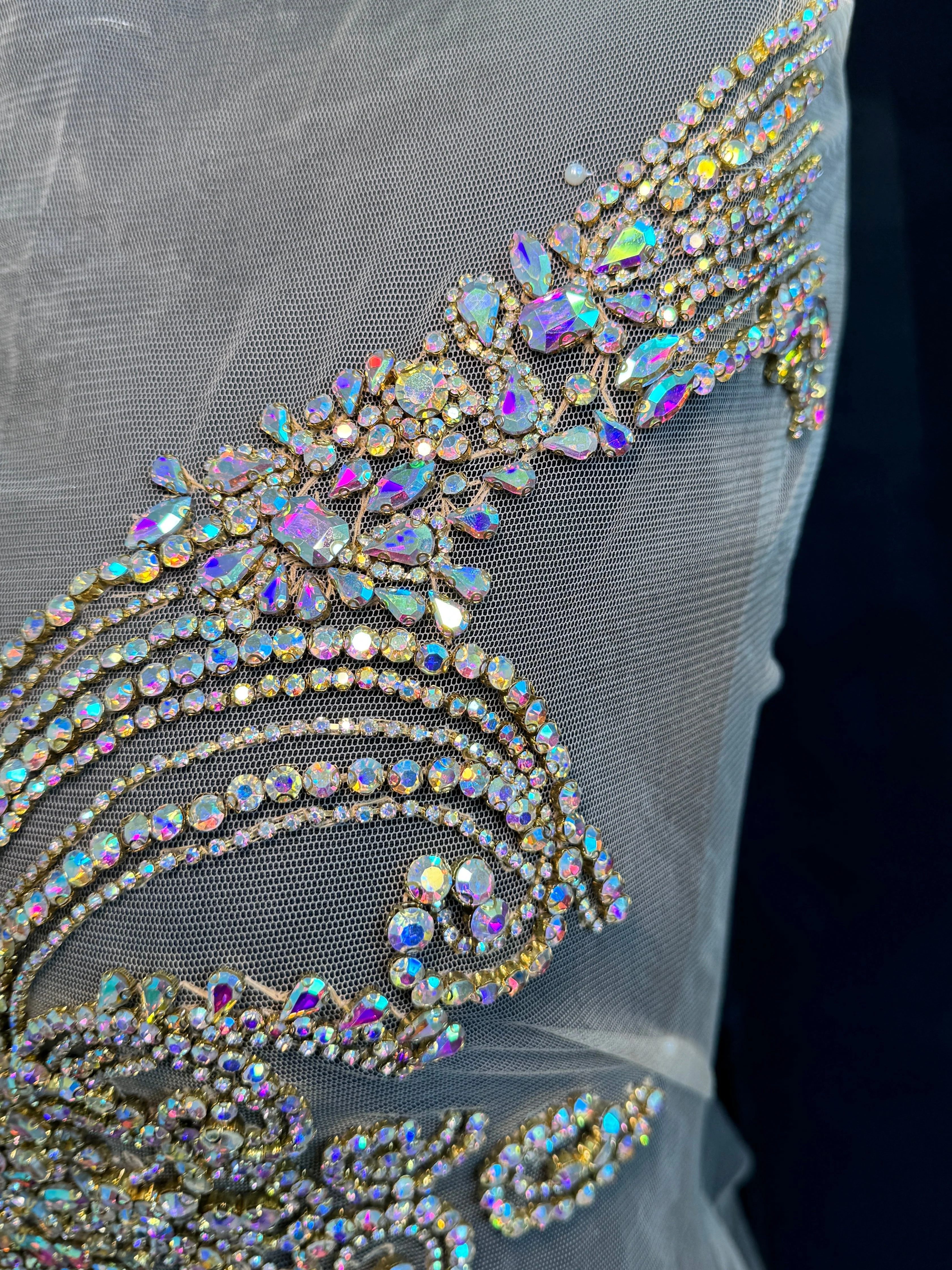 Amy Gold Iridescent Rhinestones Bodice Applique - Image 3