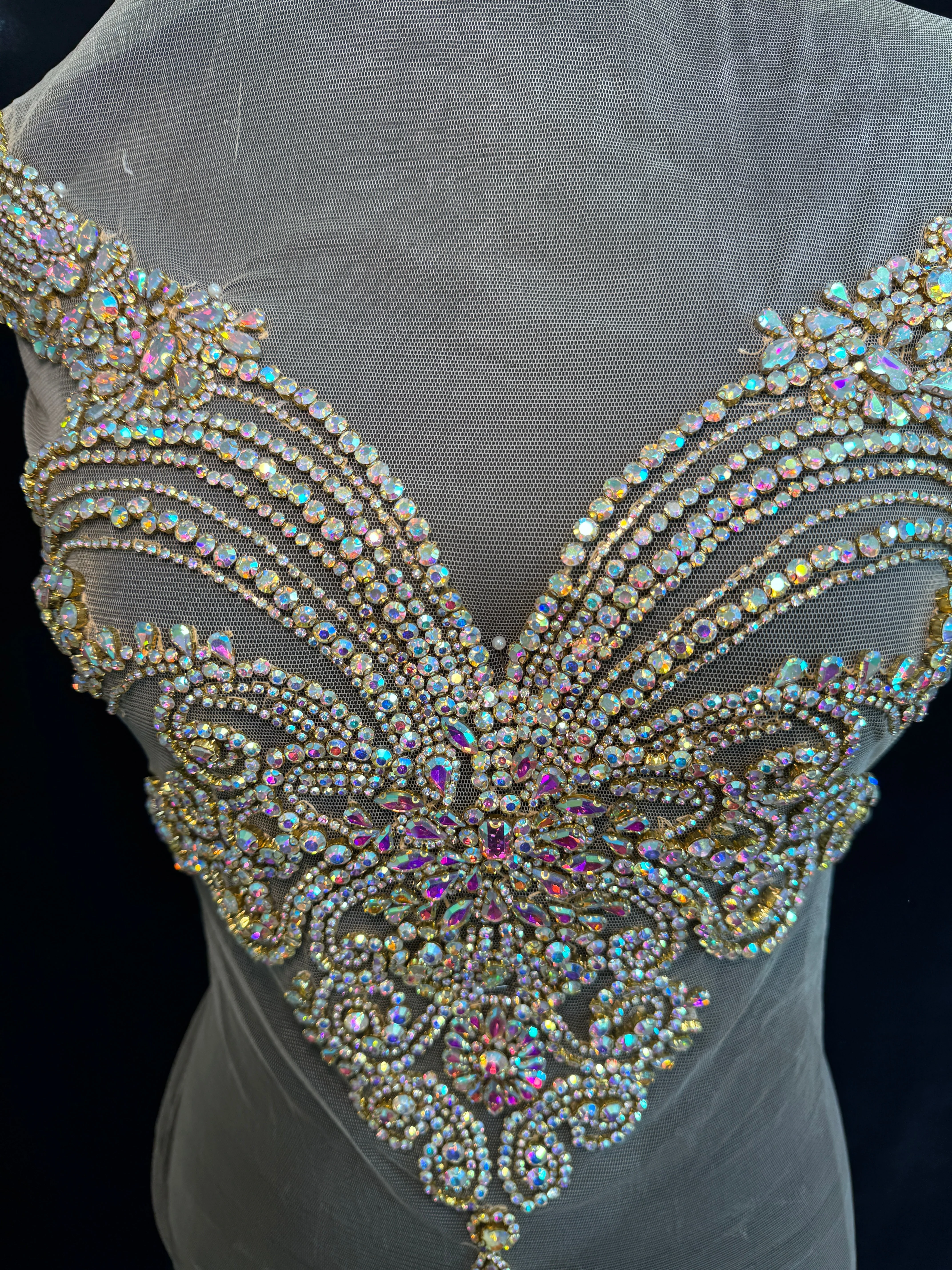Amy Gold Iridescent Rhinestones Bodice Applique - Image 4