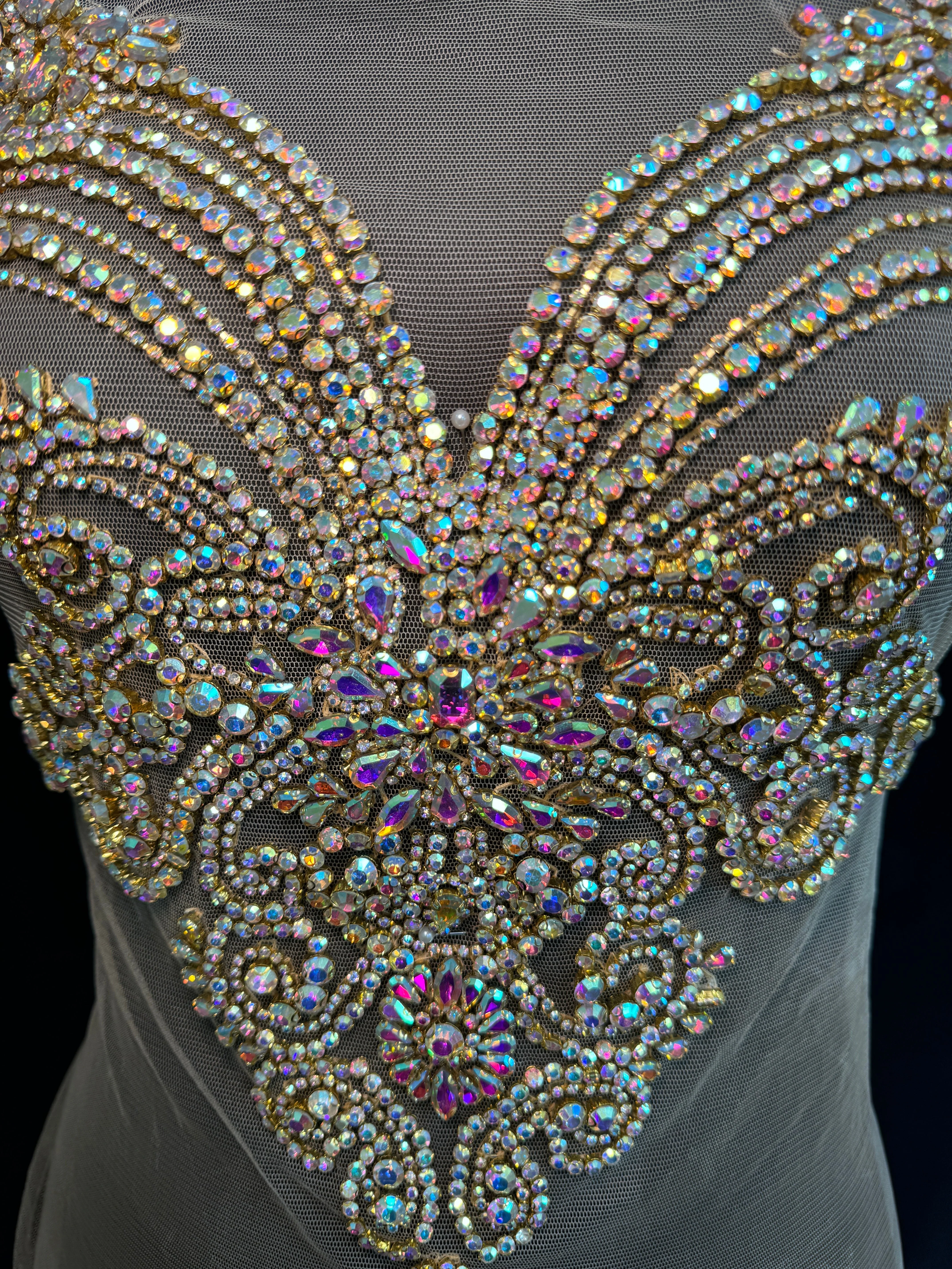 Amy Gold Iridescent Rhinestones Bodice Applique - Image 5