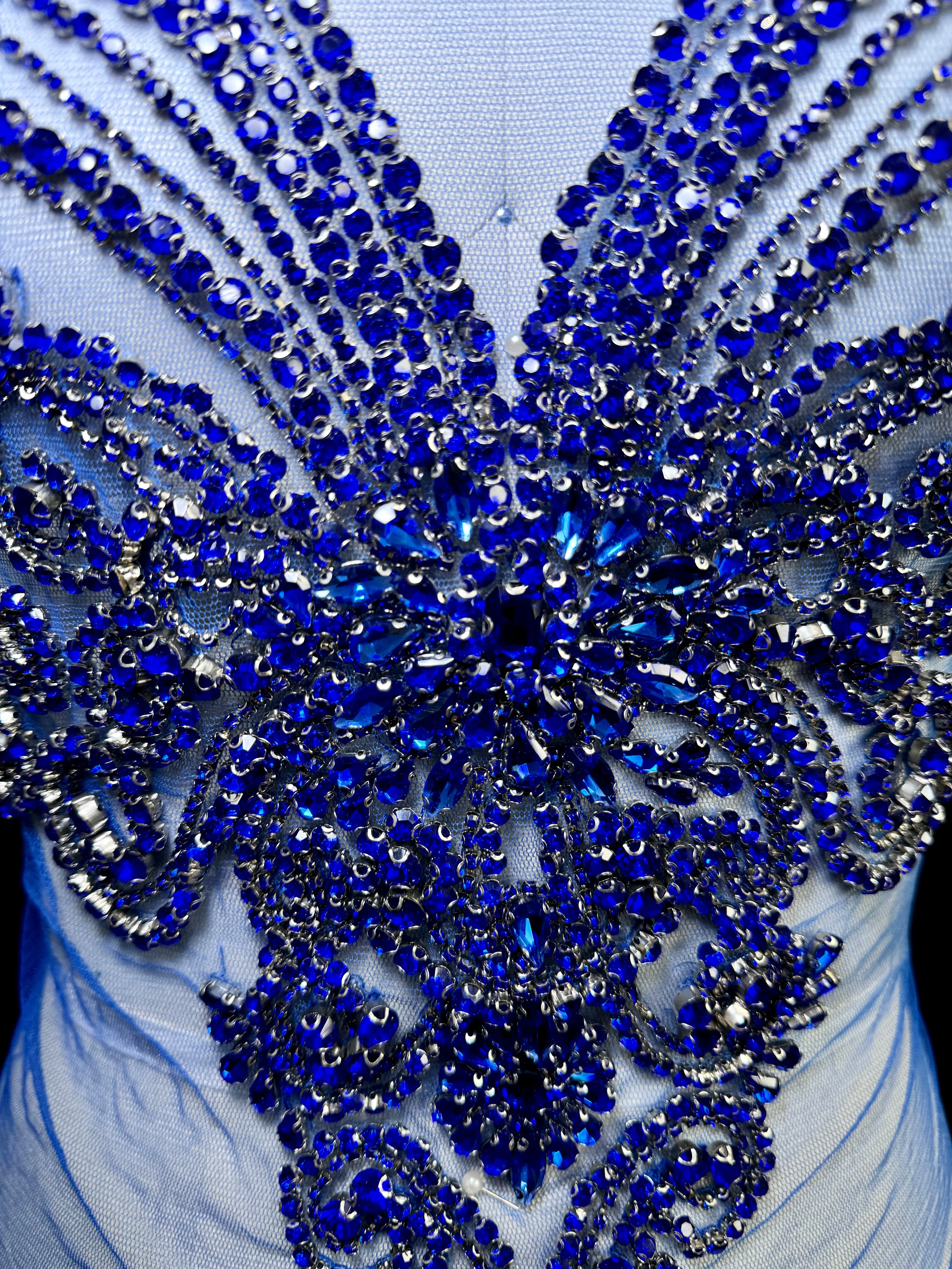 Amy Royal Blue Rhinestones Bodice Applique - Image 7