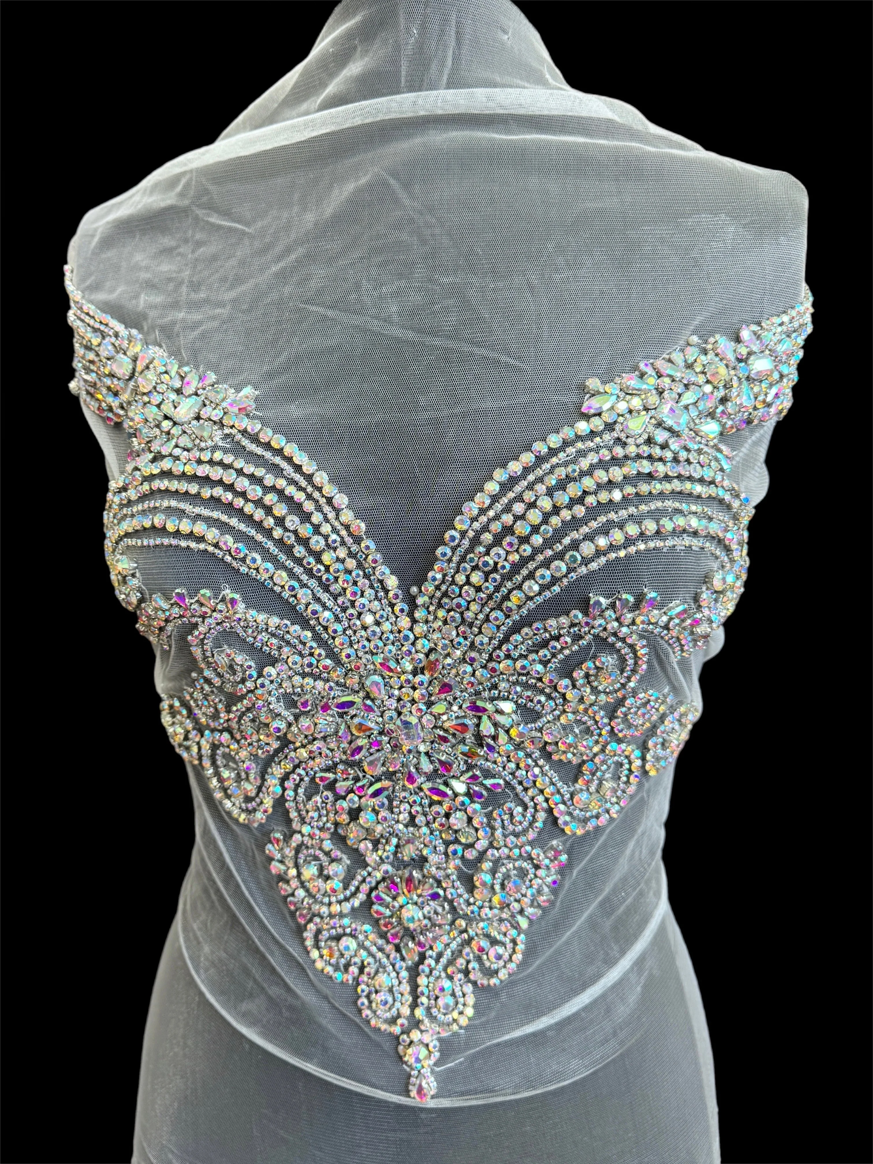 Amy Silver Iridescent Rhinestones Bodice Applique