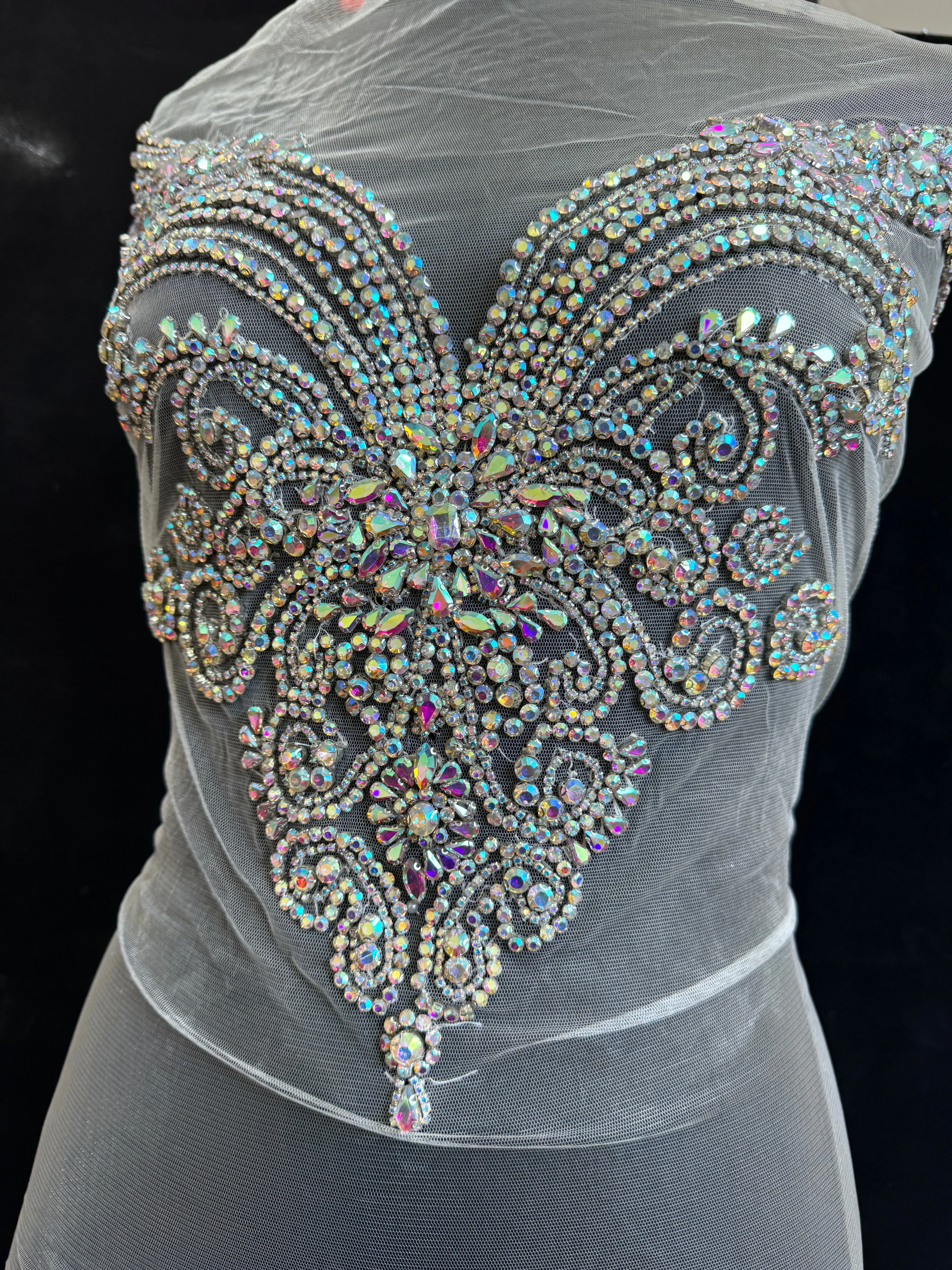 Amy Silver Iridescent Rhinestones Bodice Applique - Image 3
