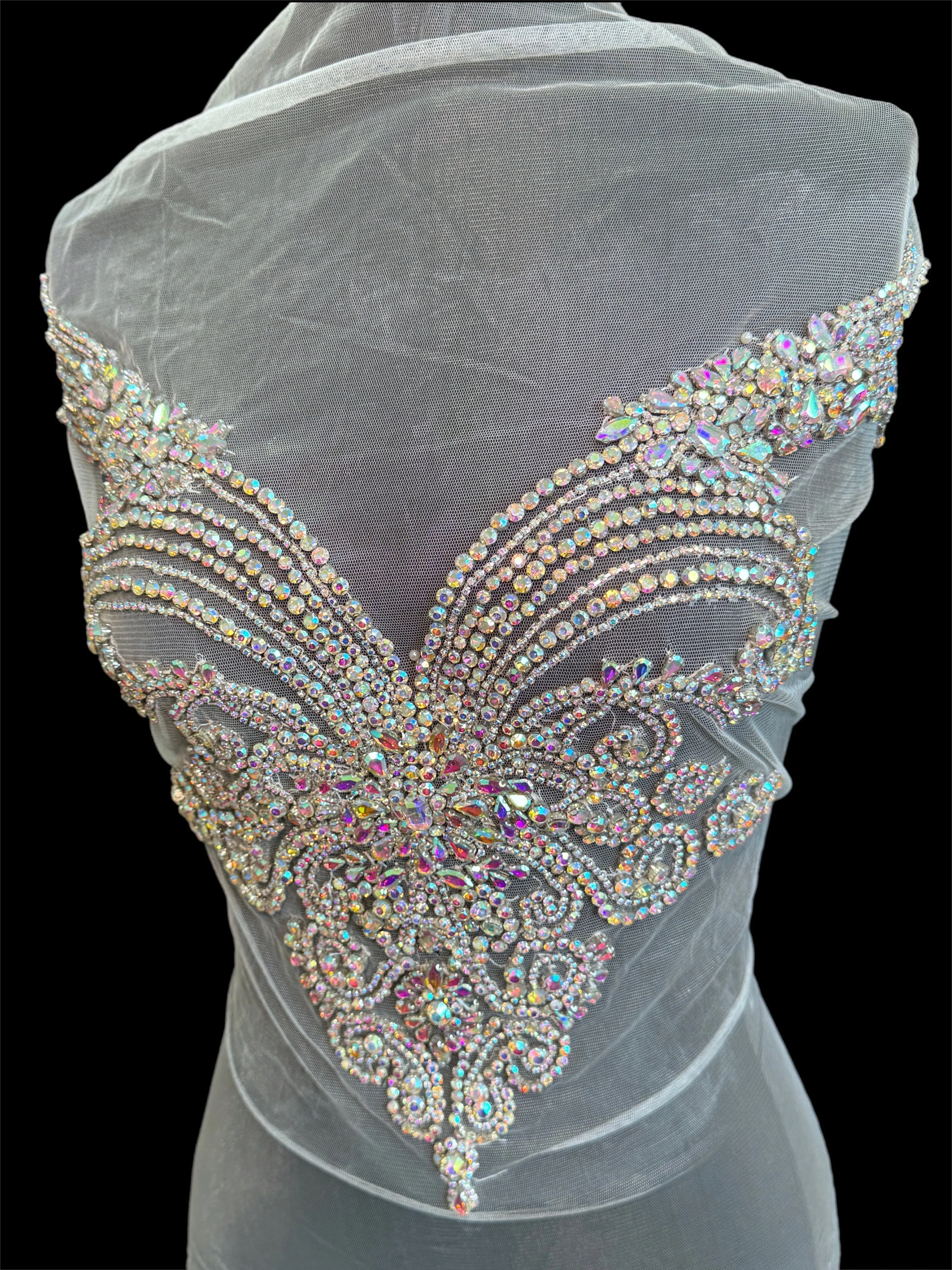 Amy Silver Iridescent Rhinestones Bodice Applique - Image 4