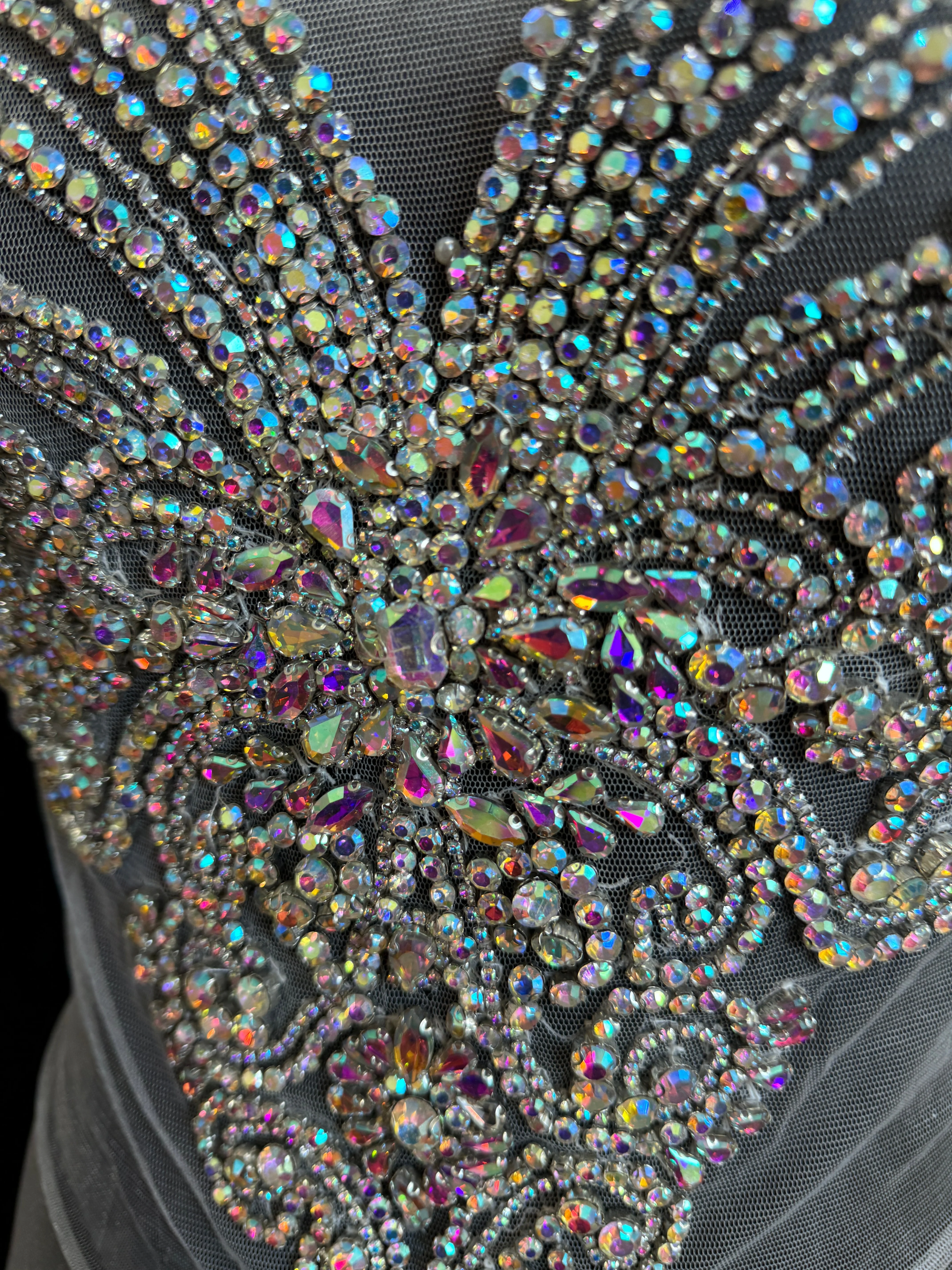 Amy Silver Iridescent Rhinestones Bodice Applique - Image 6