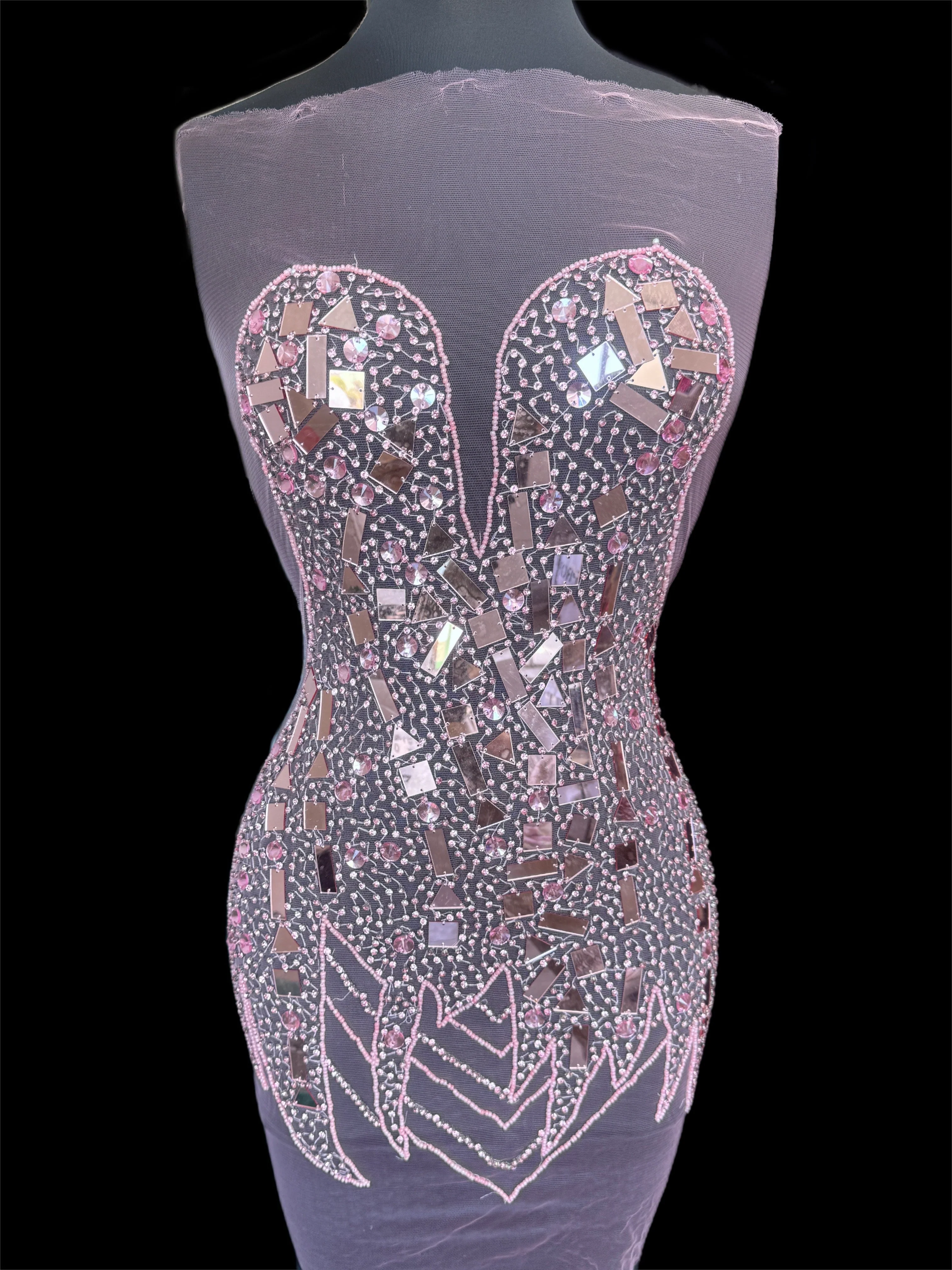 Anne Pink Rhinestone Bodice Applique