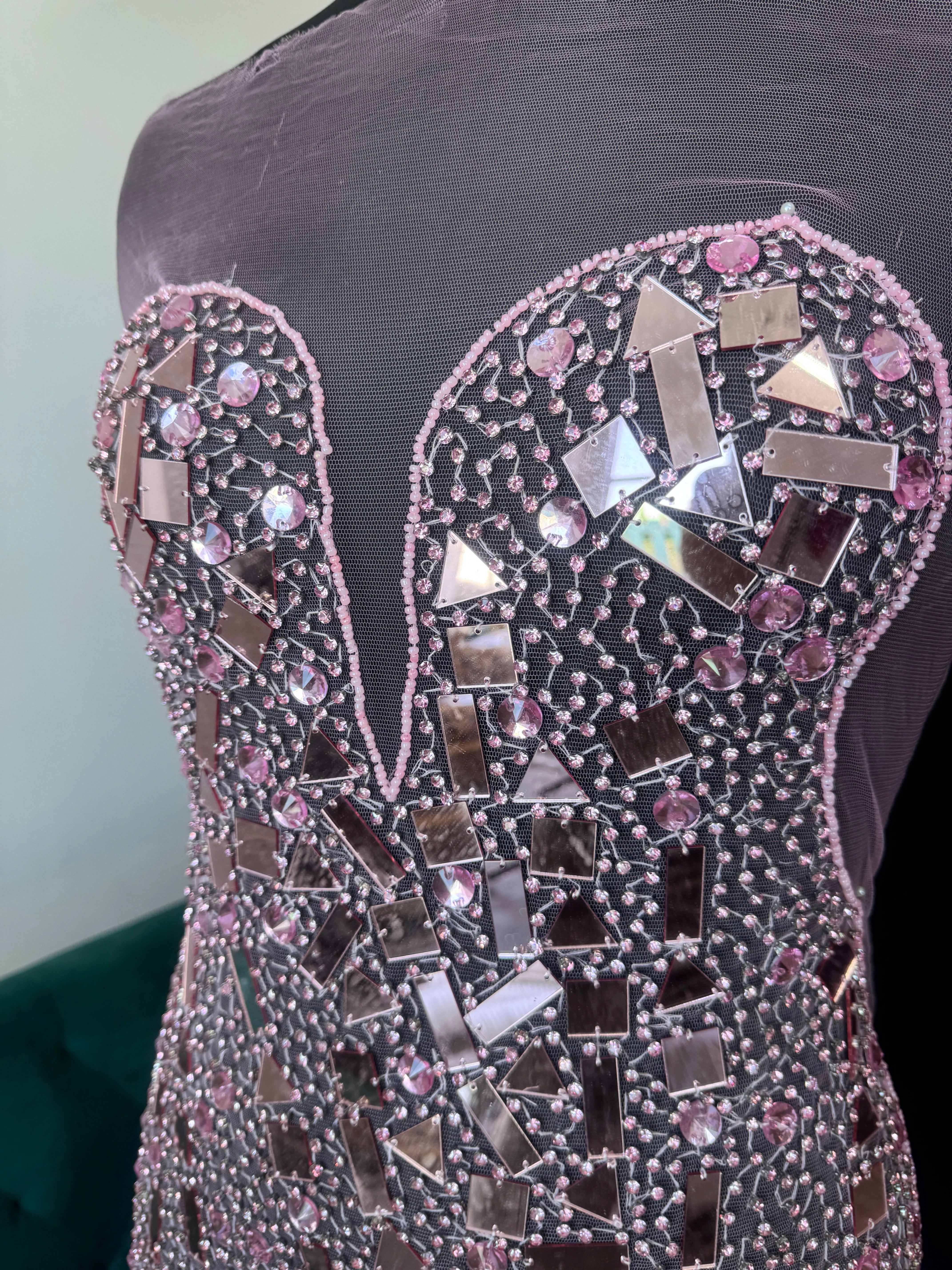 Anne Pink Rhinestone Bodice Applique - Image 5