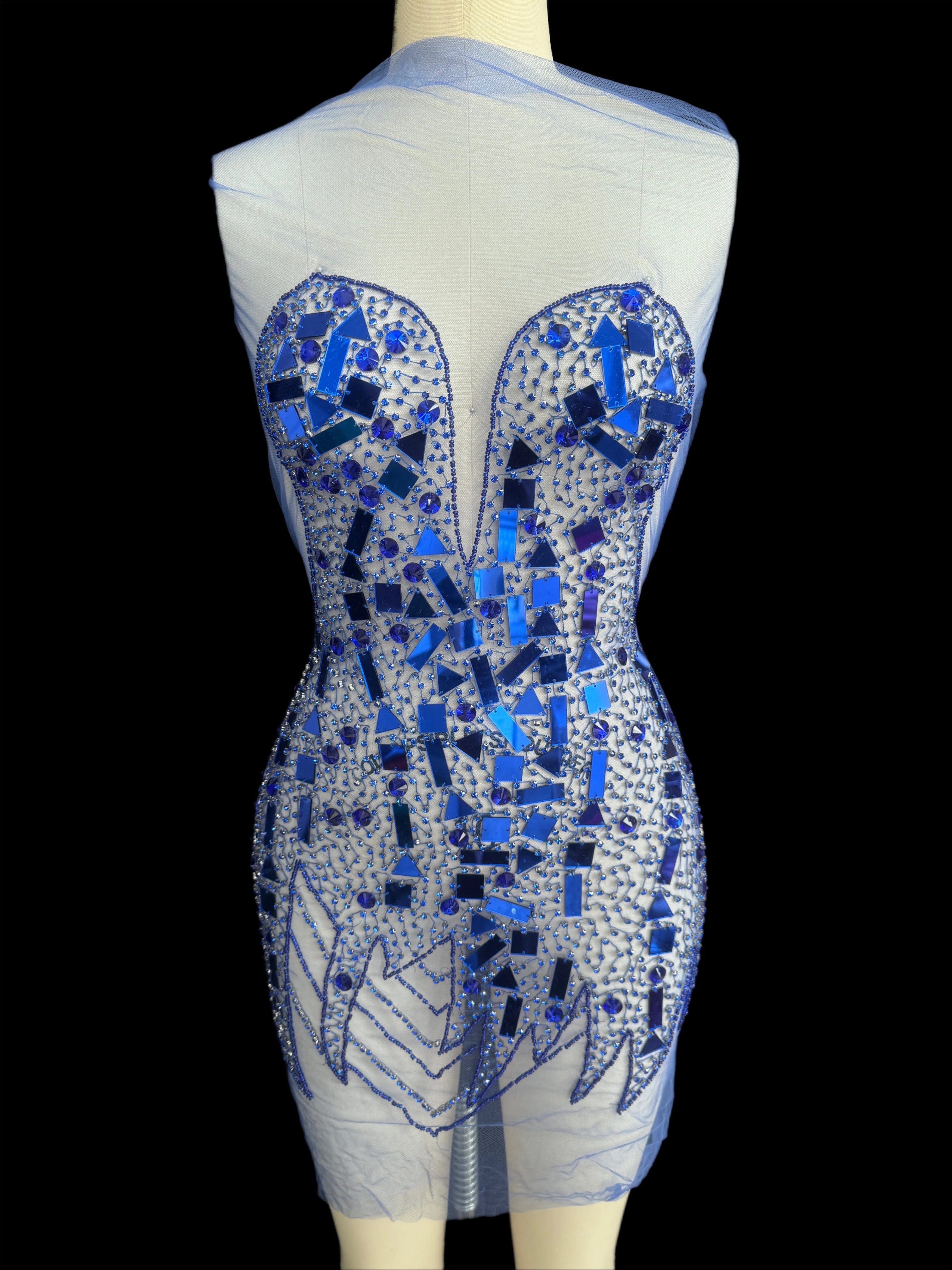 Anne Royal Blue Rhinestone Bodice Appliqué