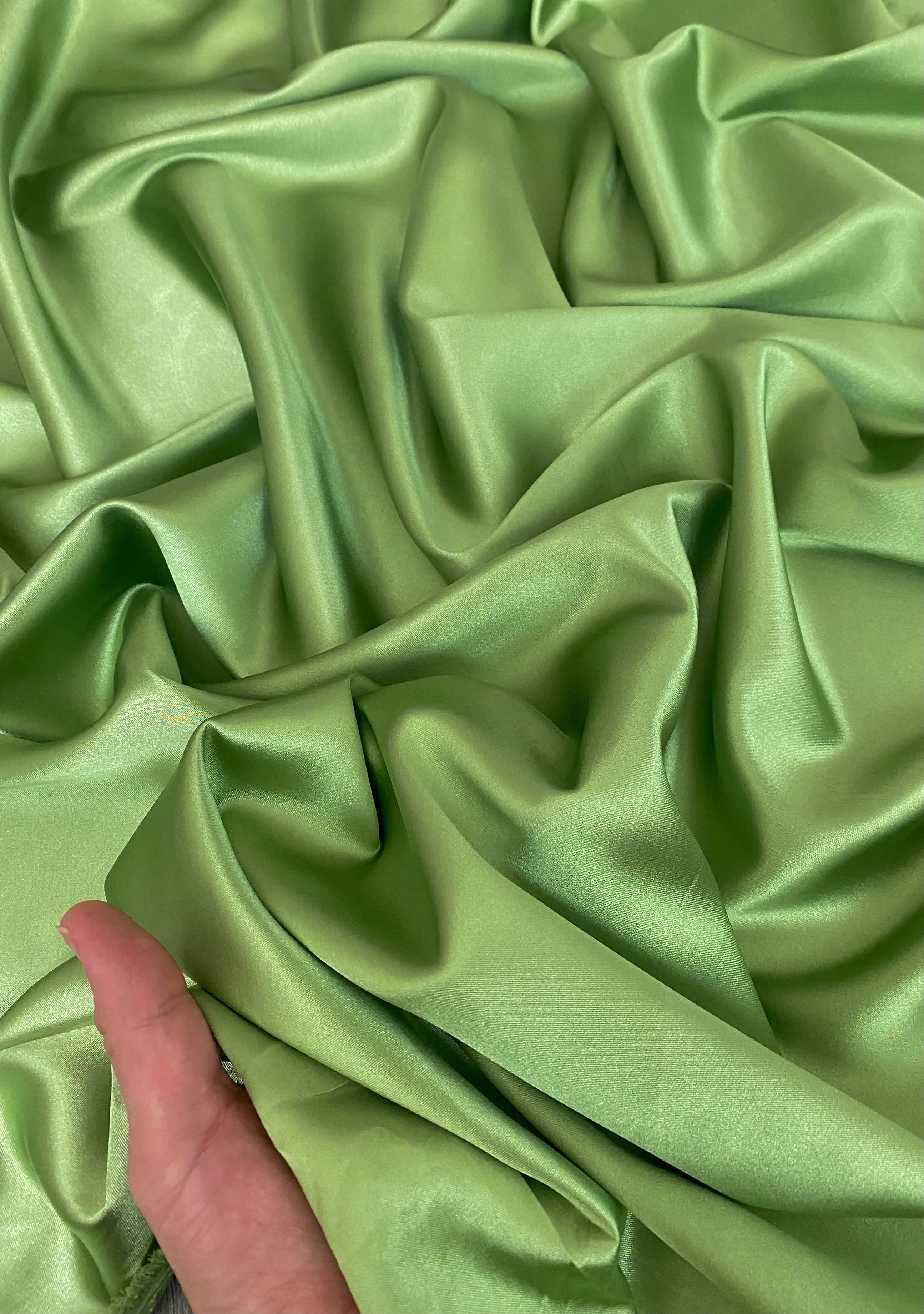 Apple Green Silky Stretch Satin - Image 4