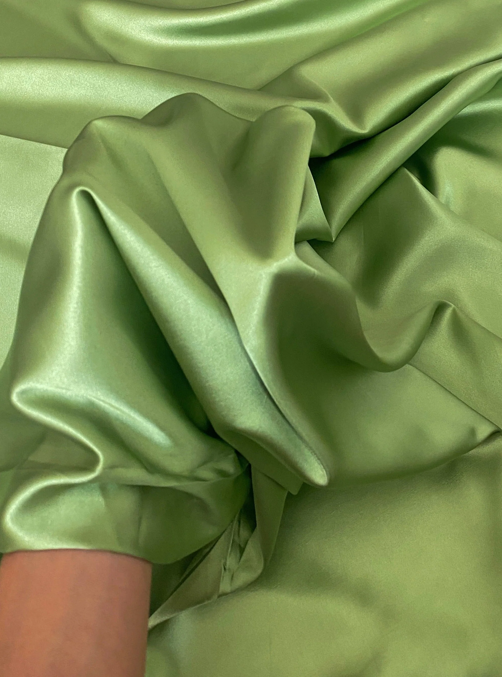 Apple Green Silky Stretch Satin - Image 6