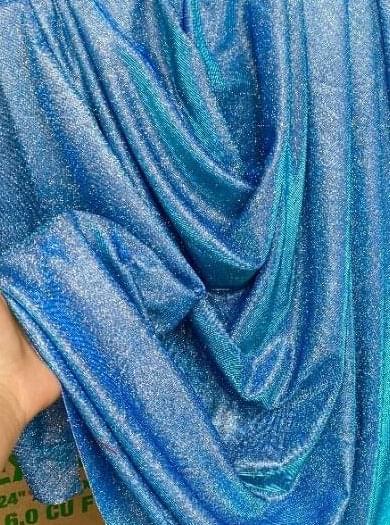 Aqua Blue Stretch Metallic Lurex - Image 3