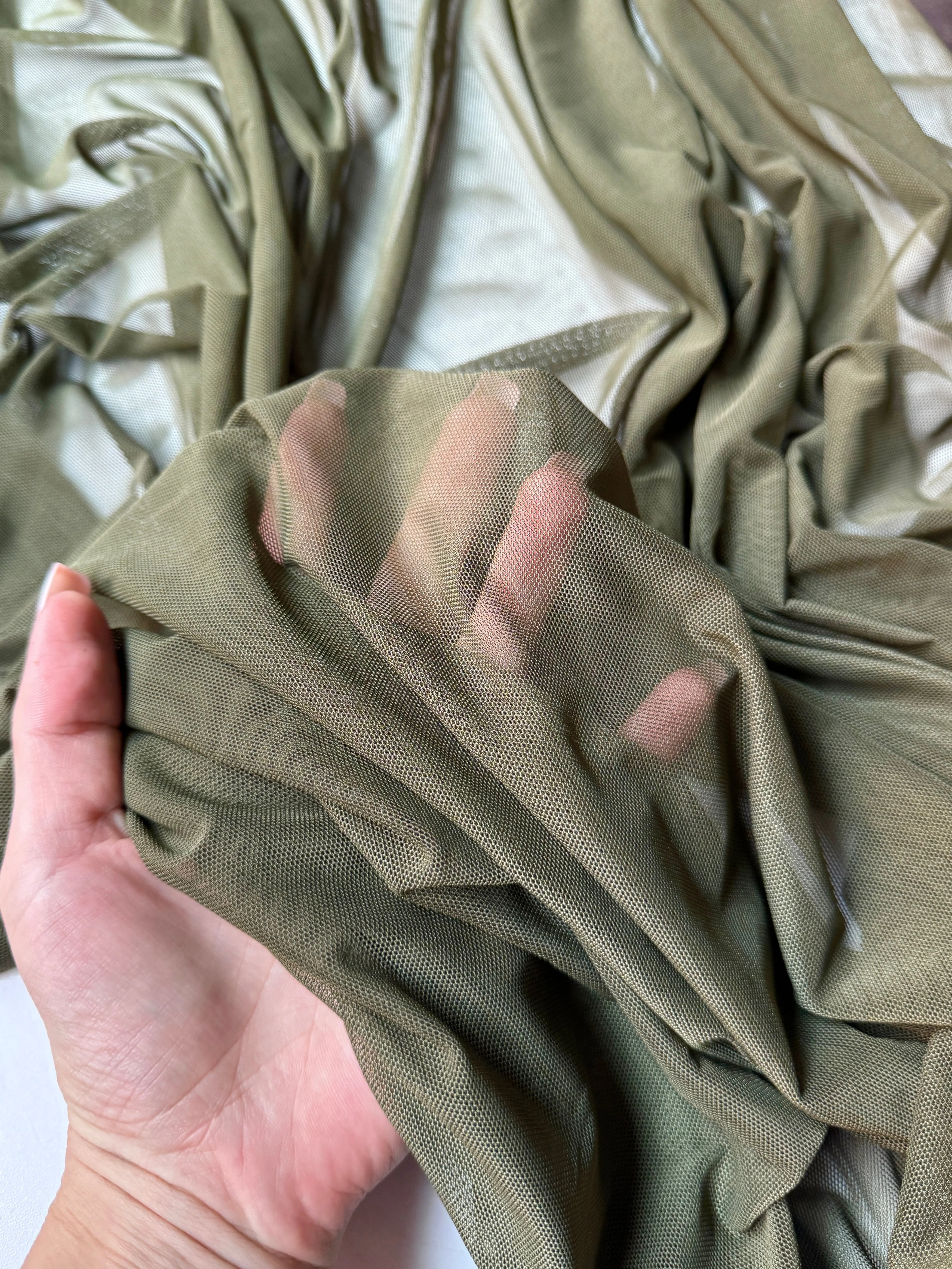 Army Green 4 Way Stretch Power Mesh - Image 2