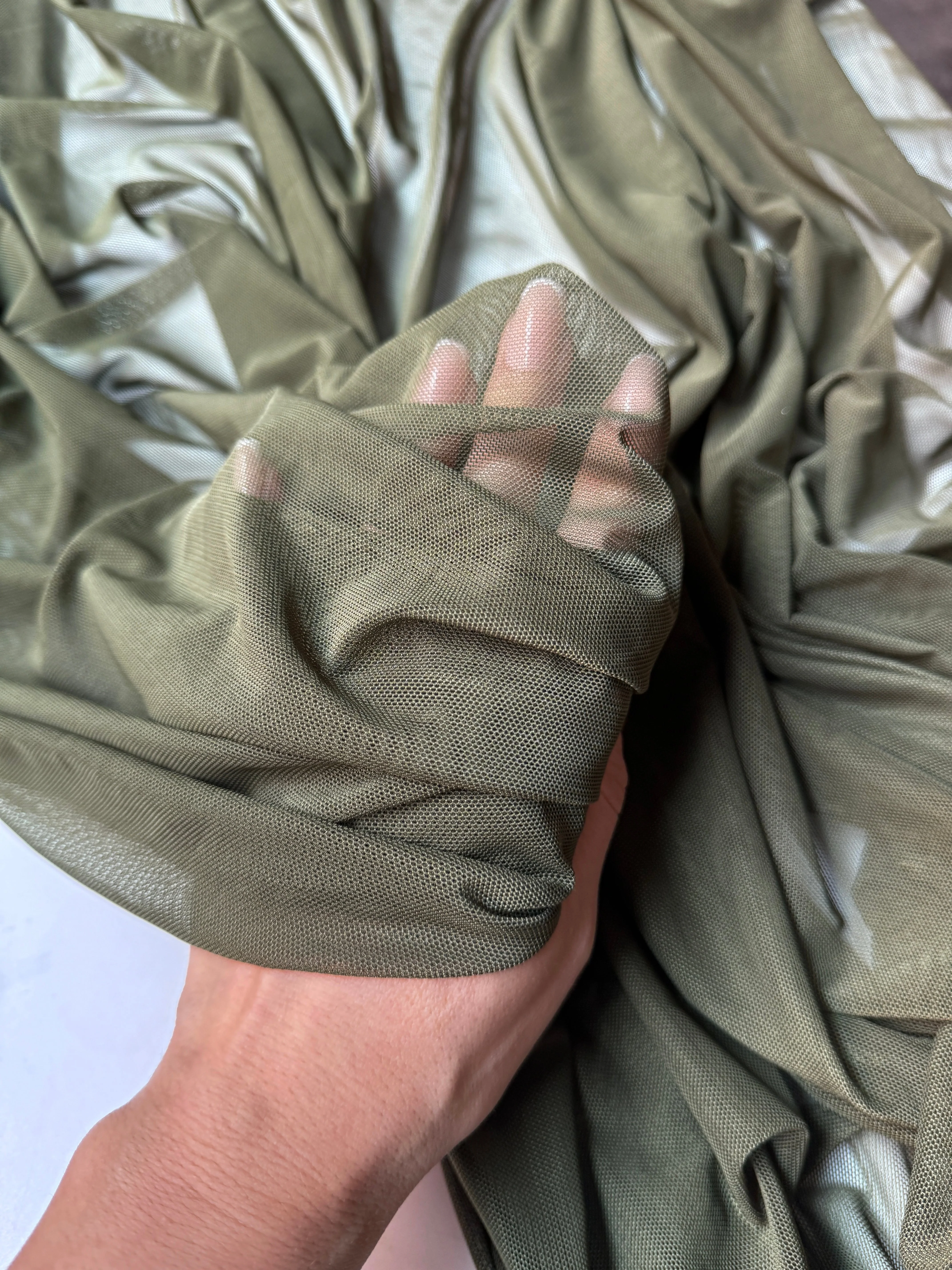 Army Green 4 Way Stretch Power Mesh - Image 3