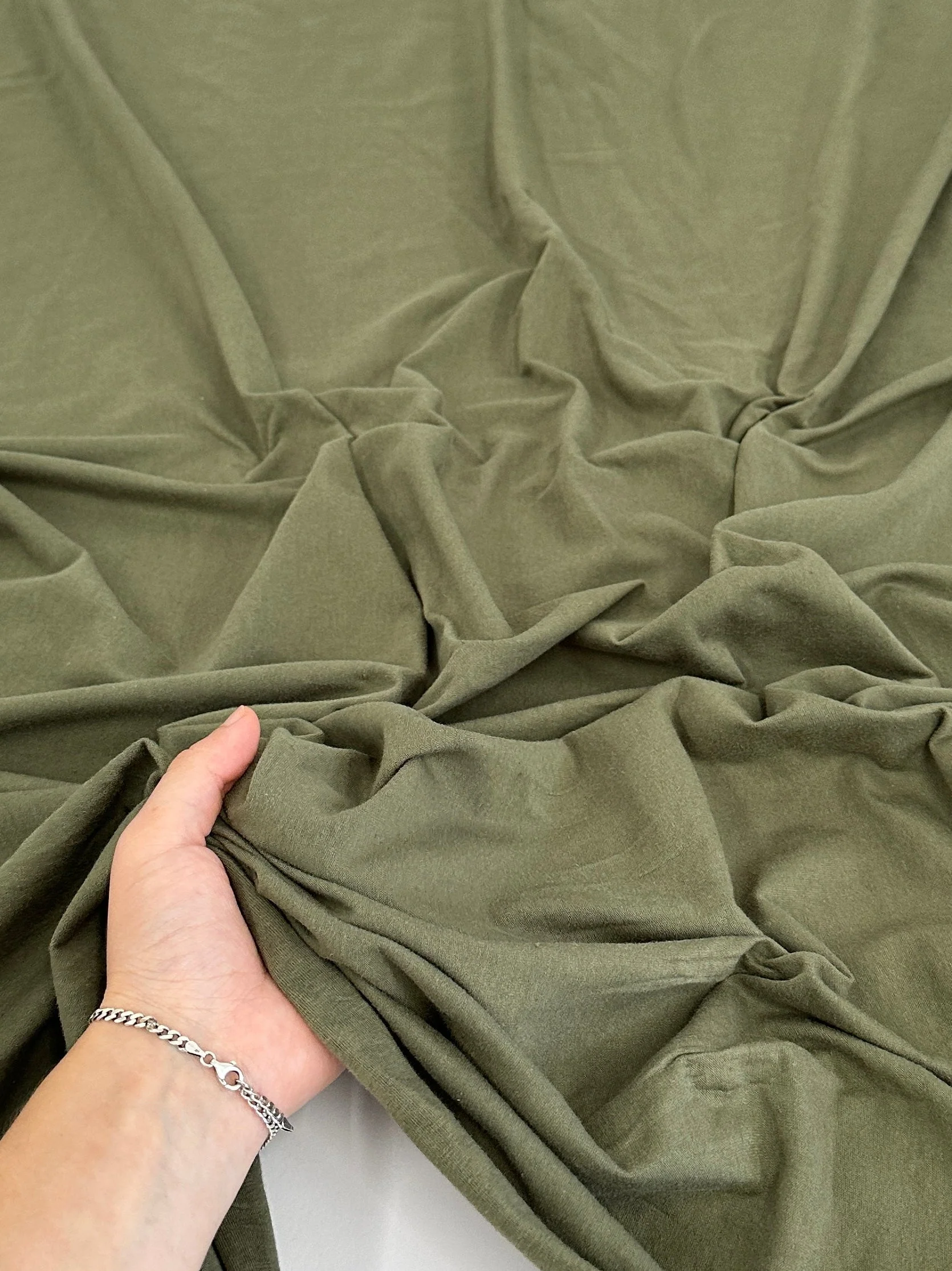 Army Green Cotton Jersey Knit - Image 5