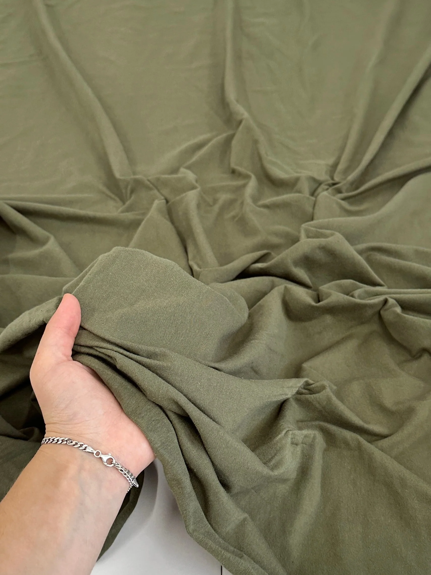Army Green Cotton Jersey Knit - Image 6