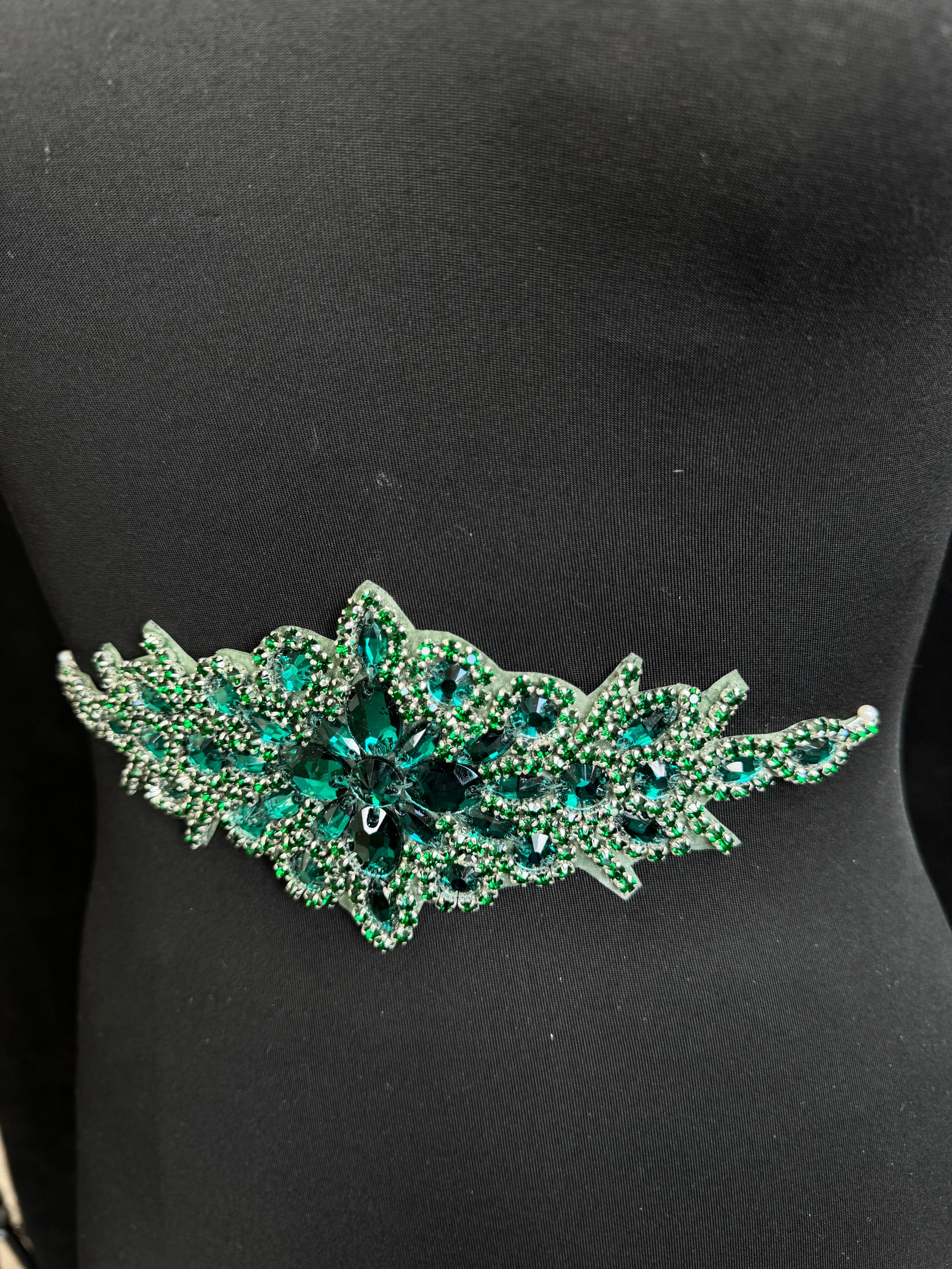Asia Emerald Green Rhinestones Belt Applique - Image 3