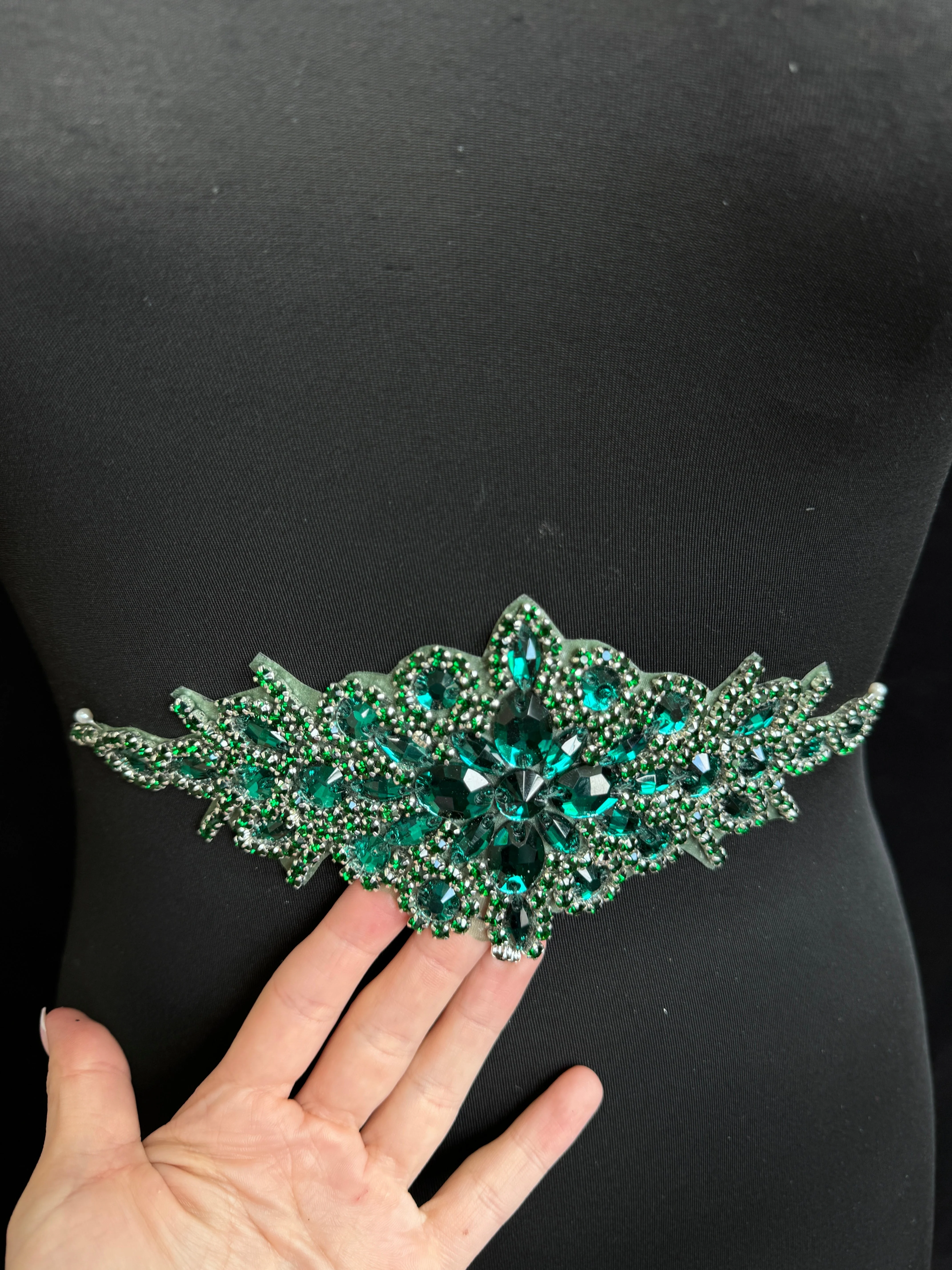 Asia Emerald Green Rhinestones Belt Applique - Image 4