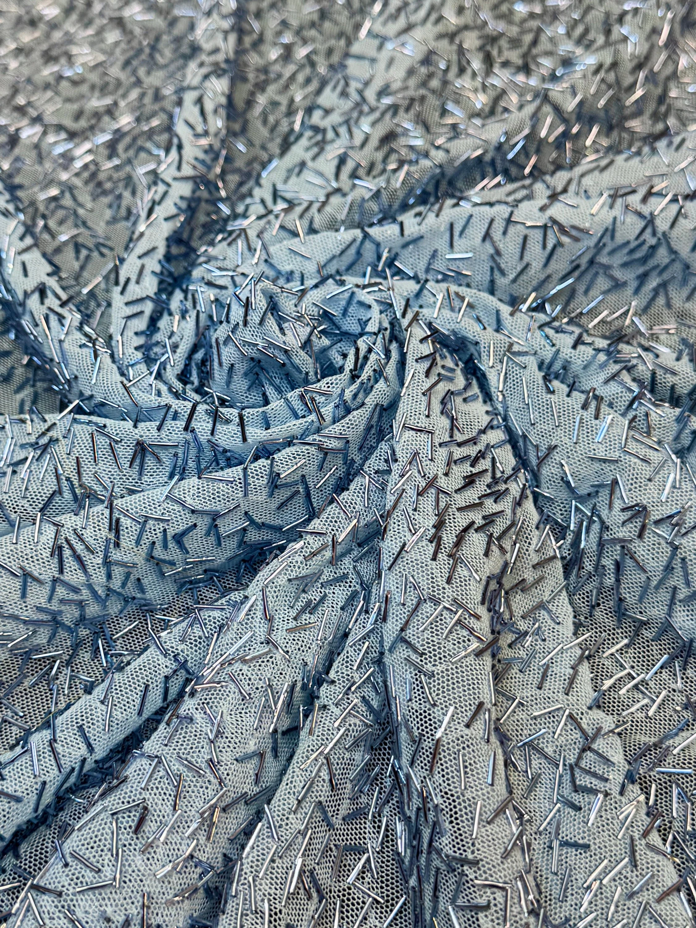 Baby Blue Bugle Beaded Stretch Mesh - Image 5