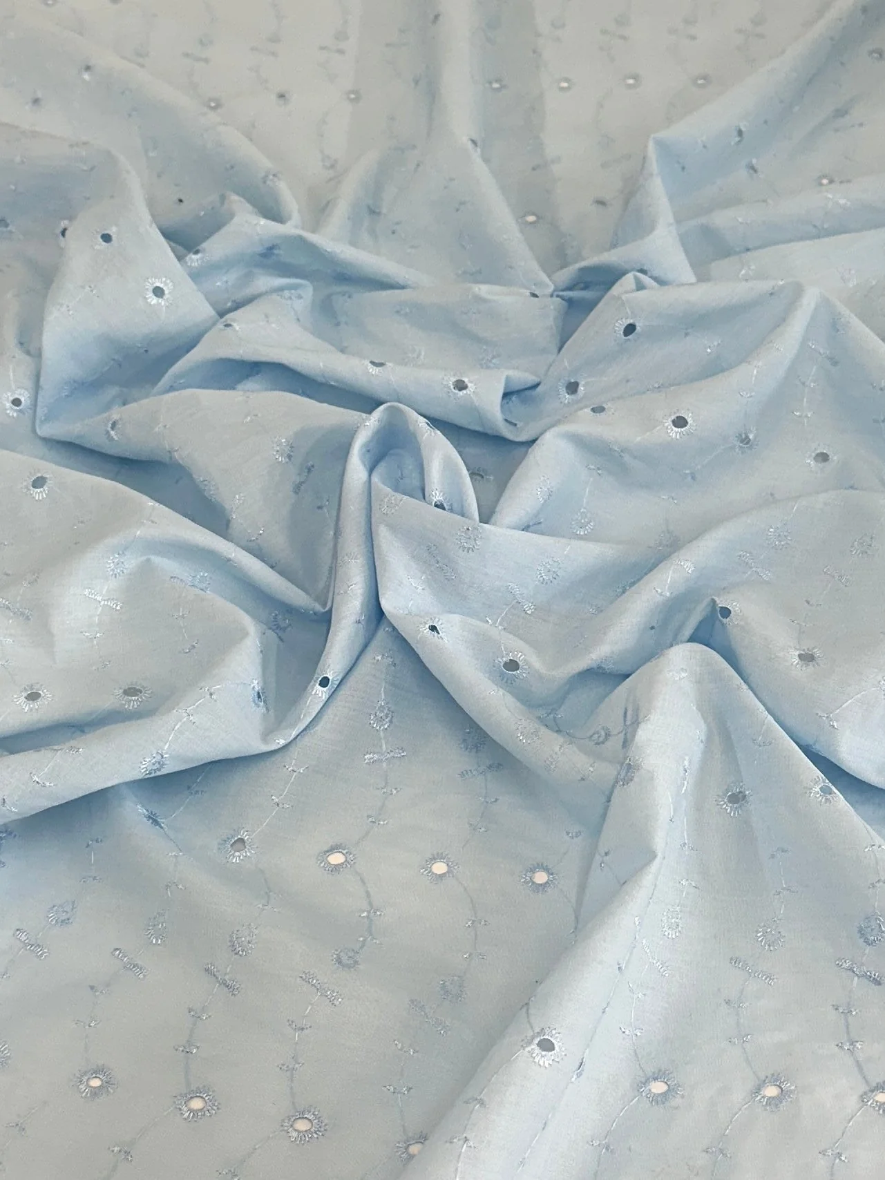 Baby Blue Dainty Floral Embroidered Cotton Eyelet