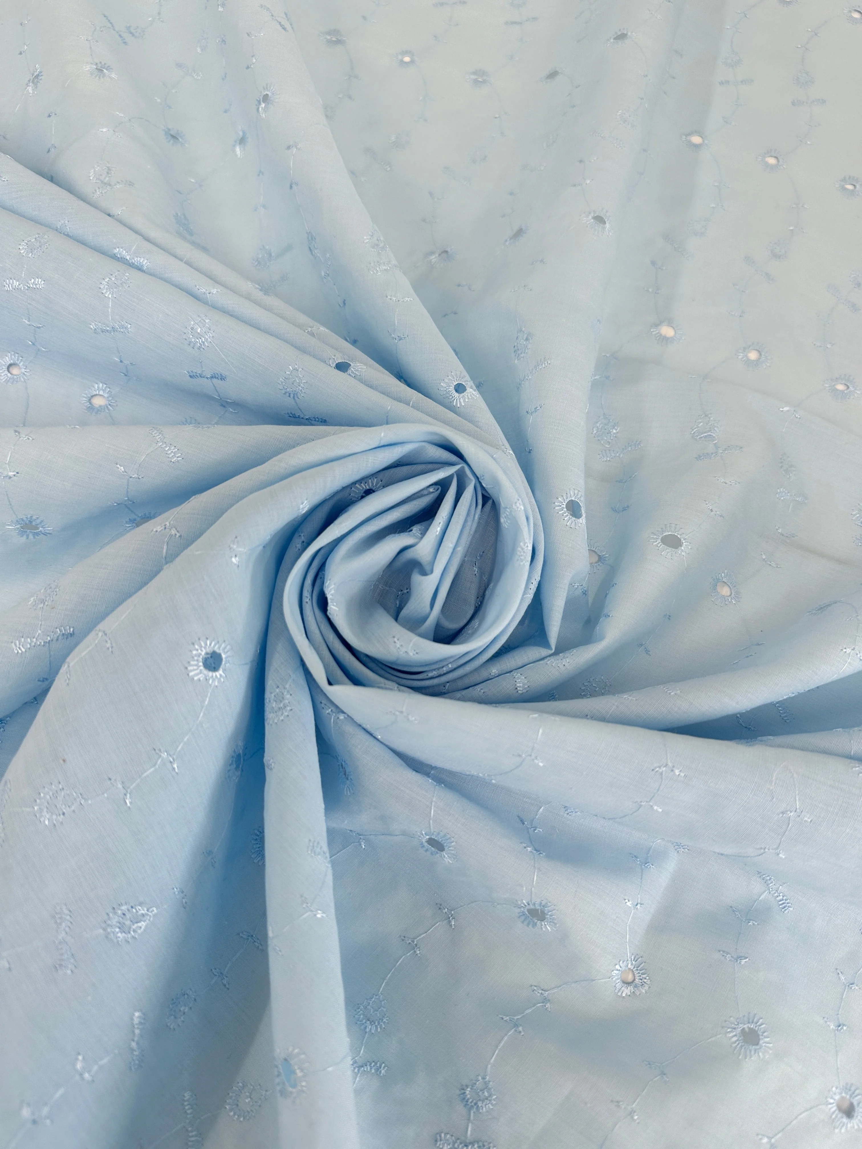 Baby Blue Dainty Floral Embroidered Cotton Eyelet - Image 10