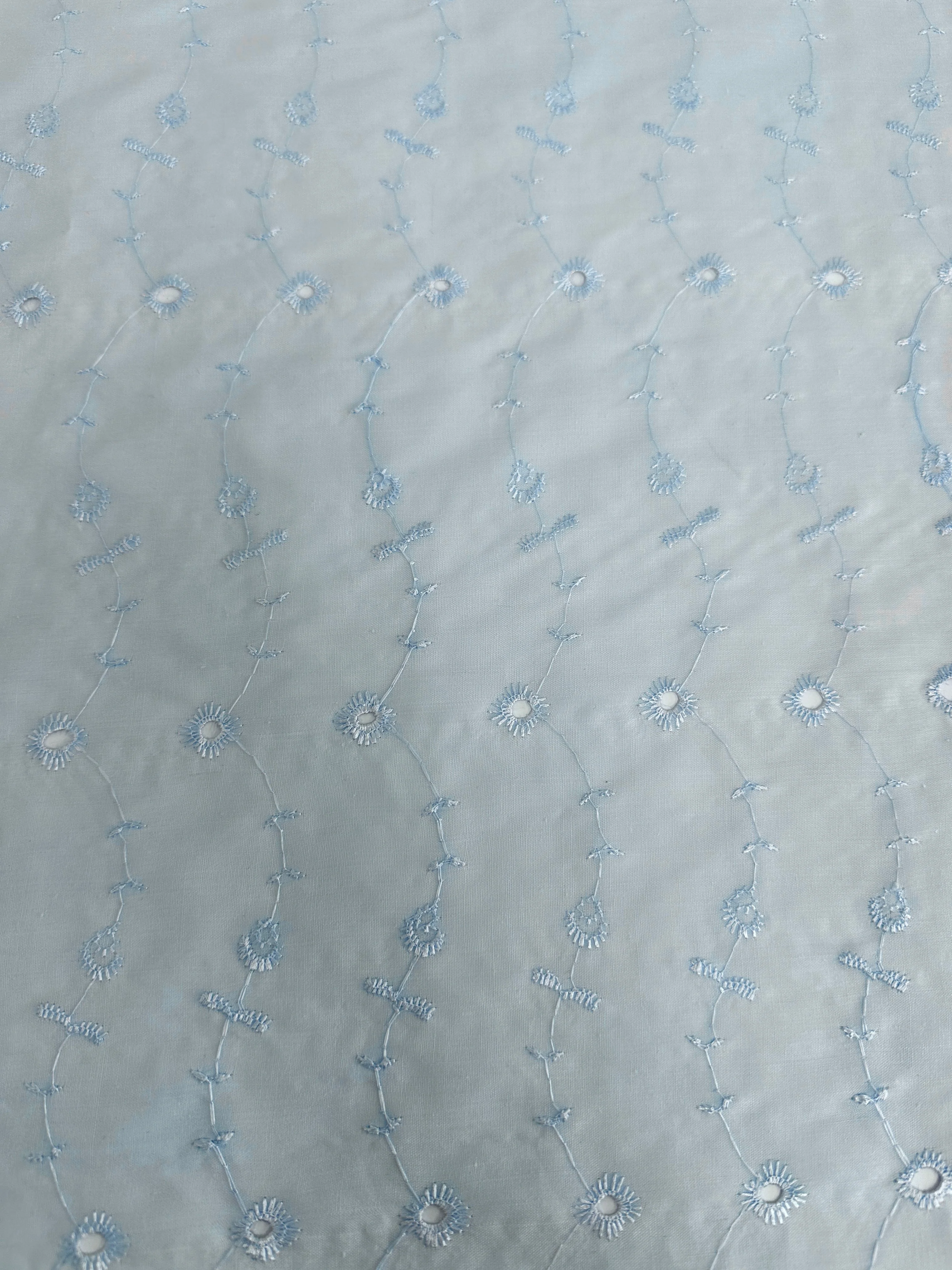 Baby Blue Dainty Floral Embroidered Cotton Eyelet - Image 3