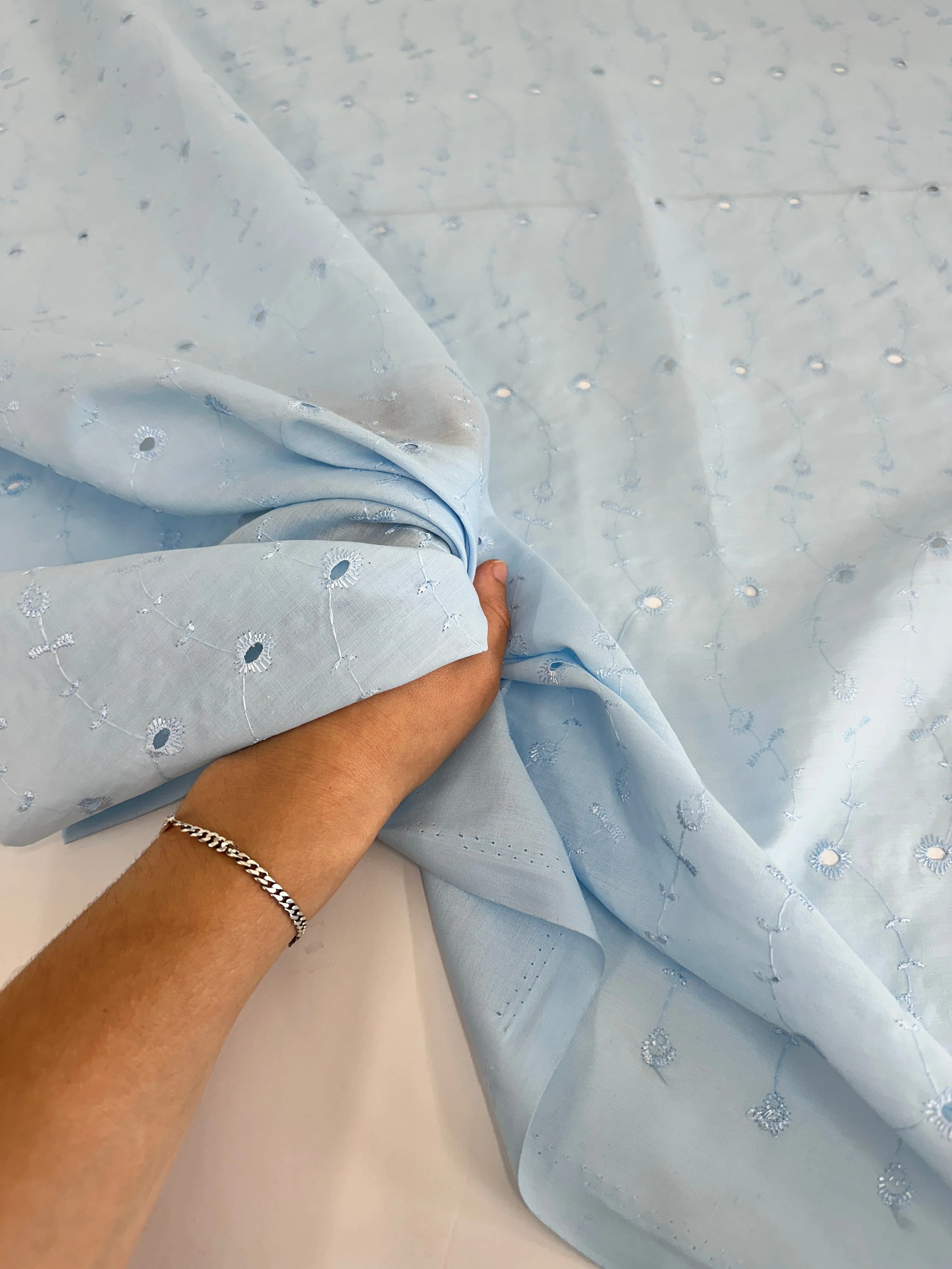 Baby Blue Dainty Floral Embroidered Cotton Eyelet - Image 5