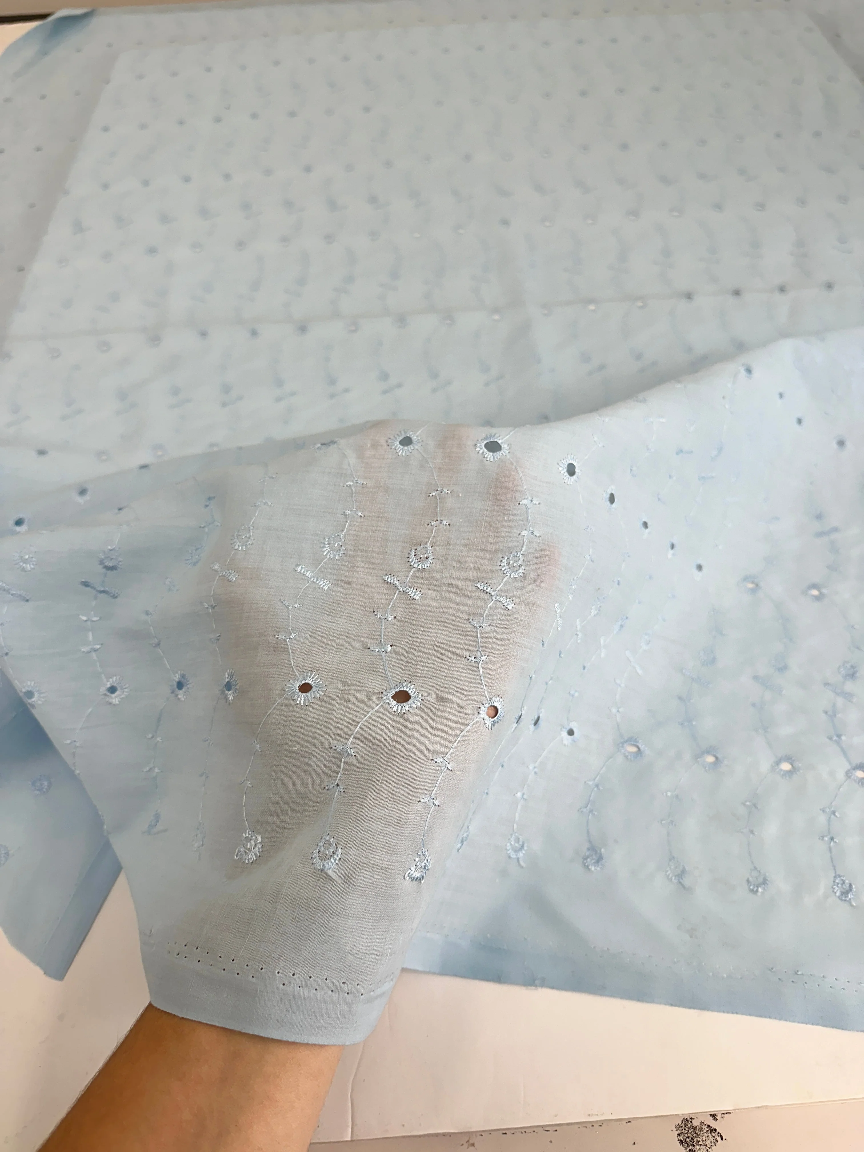 Baby Blue Dainty Floral Embroidered Cotton Eyelet - Image 6