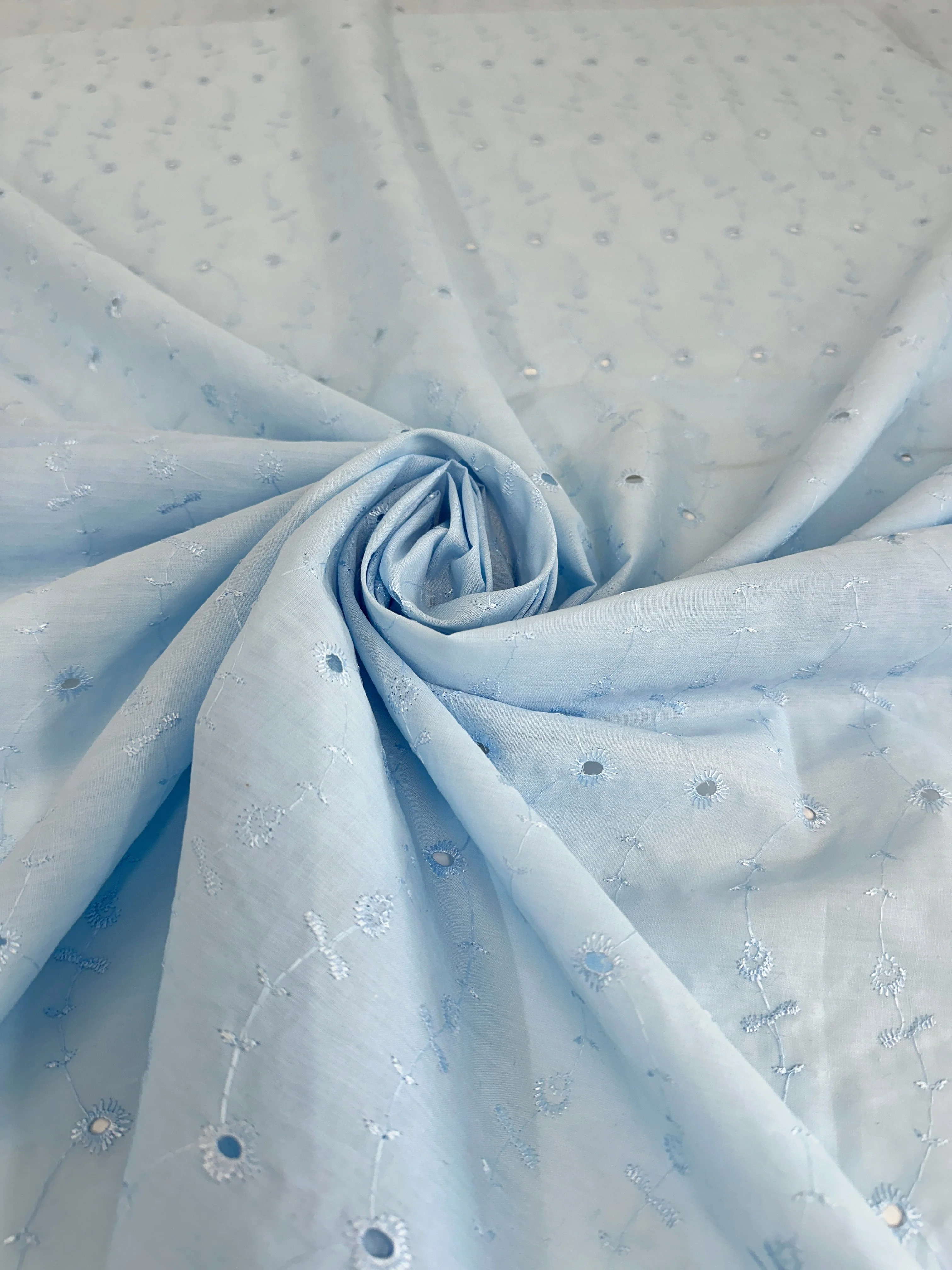Baby Blue Dainty Floral Embroidered Cotton Eyelet - Image 7