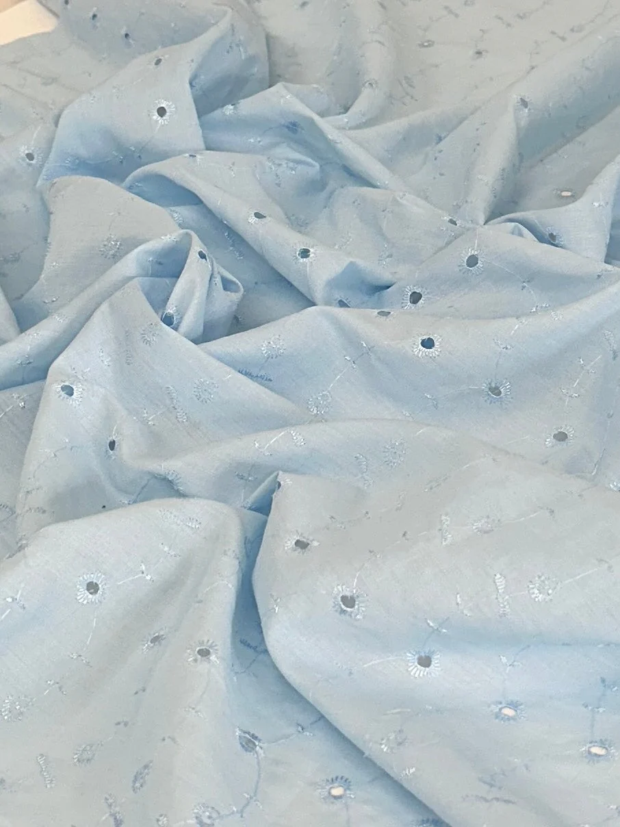 Baby Blue Dainty Floral Embroidered Cotton Eyelet - Image 8