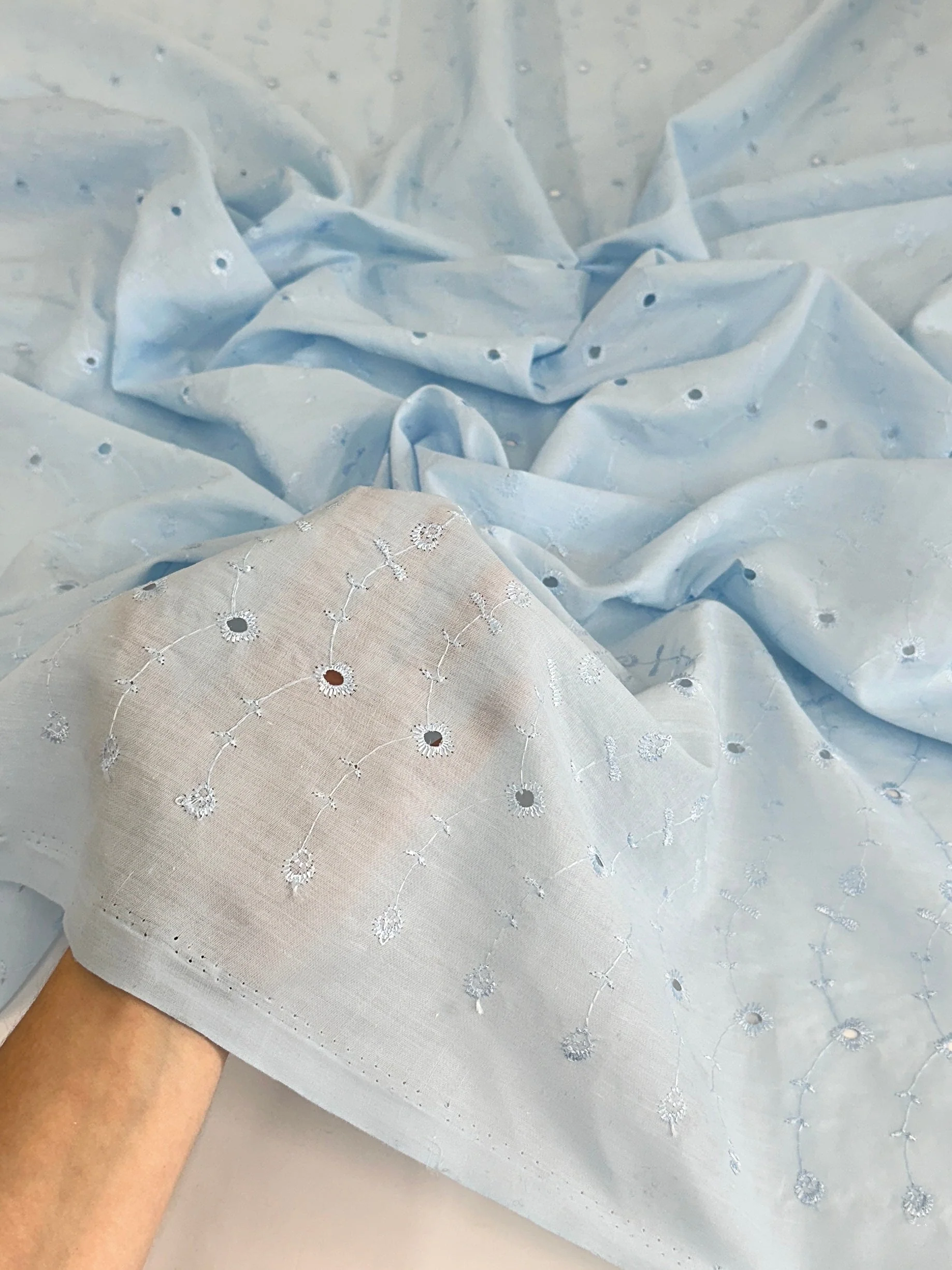Baby Blue Dainty Floral Embroidered Cotton Eyelet - Image 9