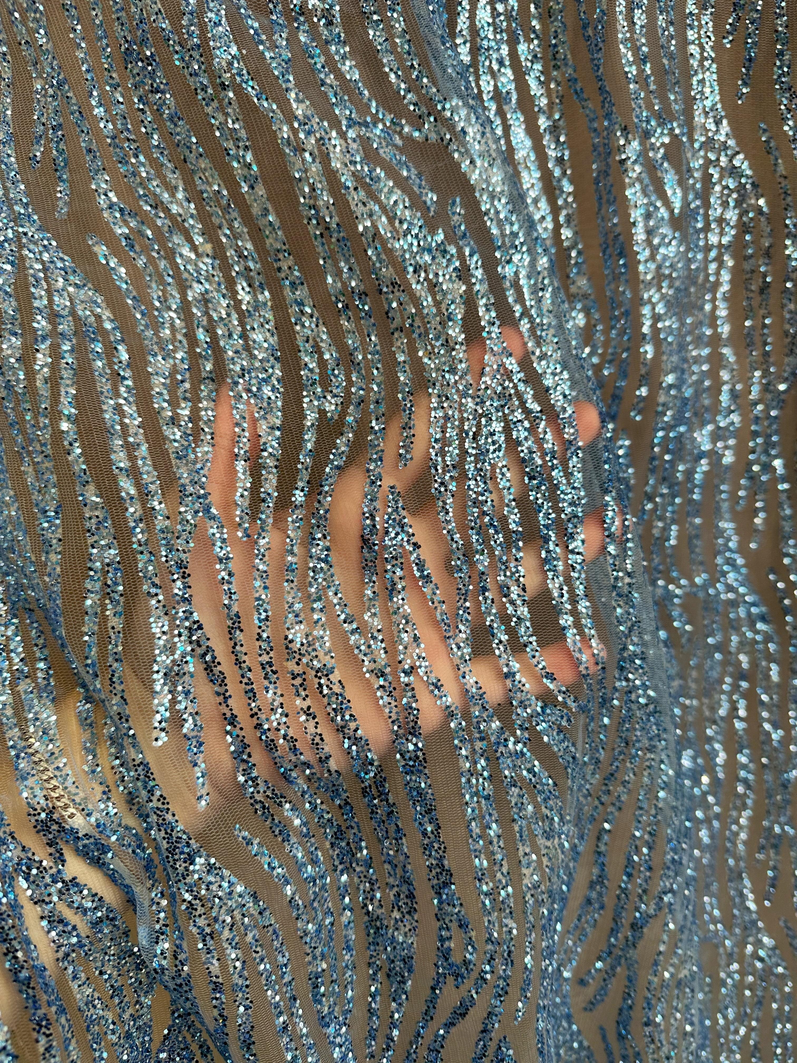 Baby Blue Glitter Wave Design Lace - Image 3