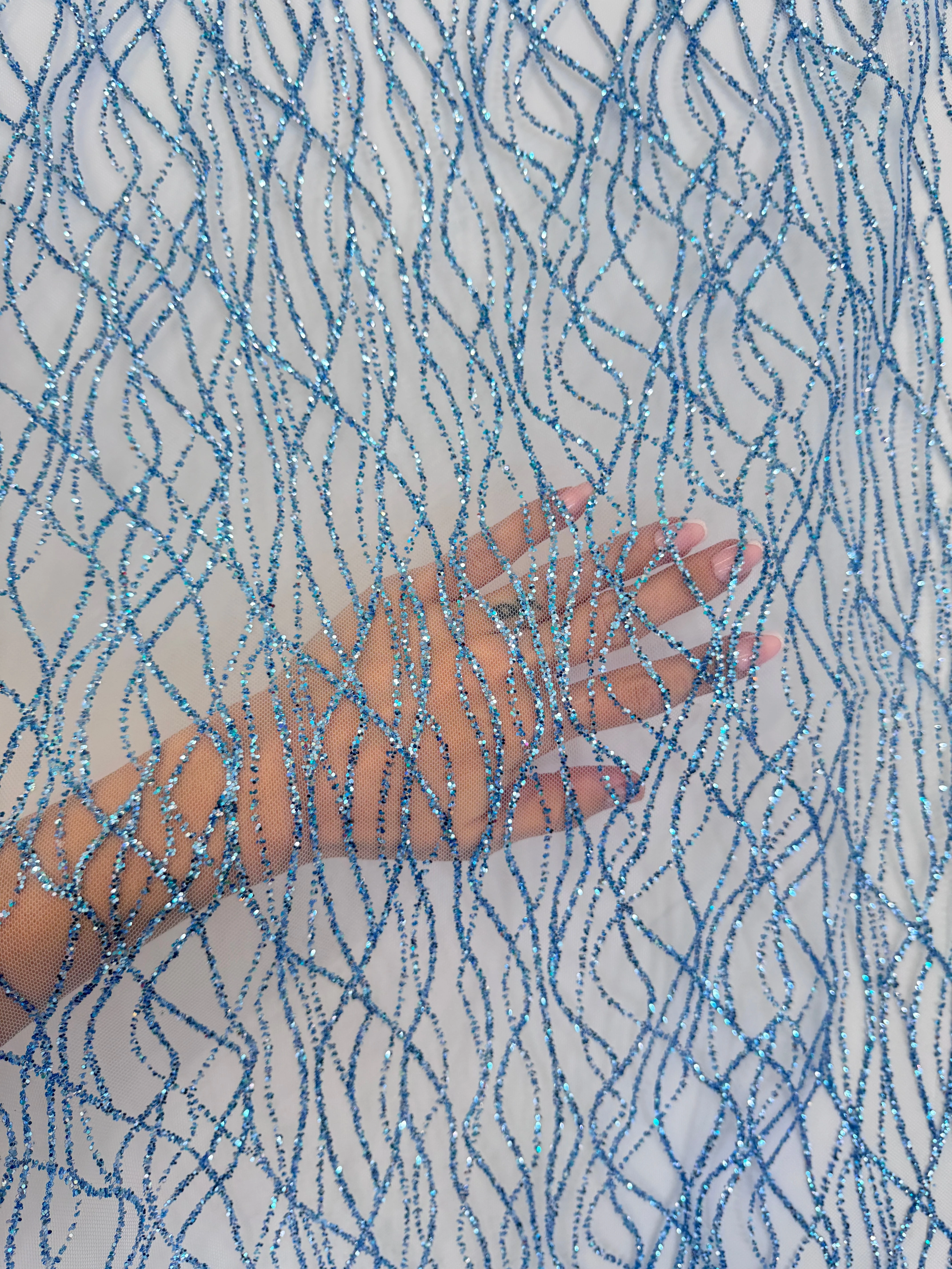 Baby Blue Glitter Lace on Mesh