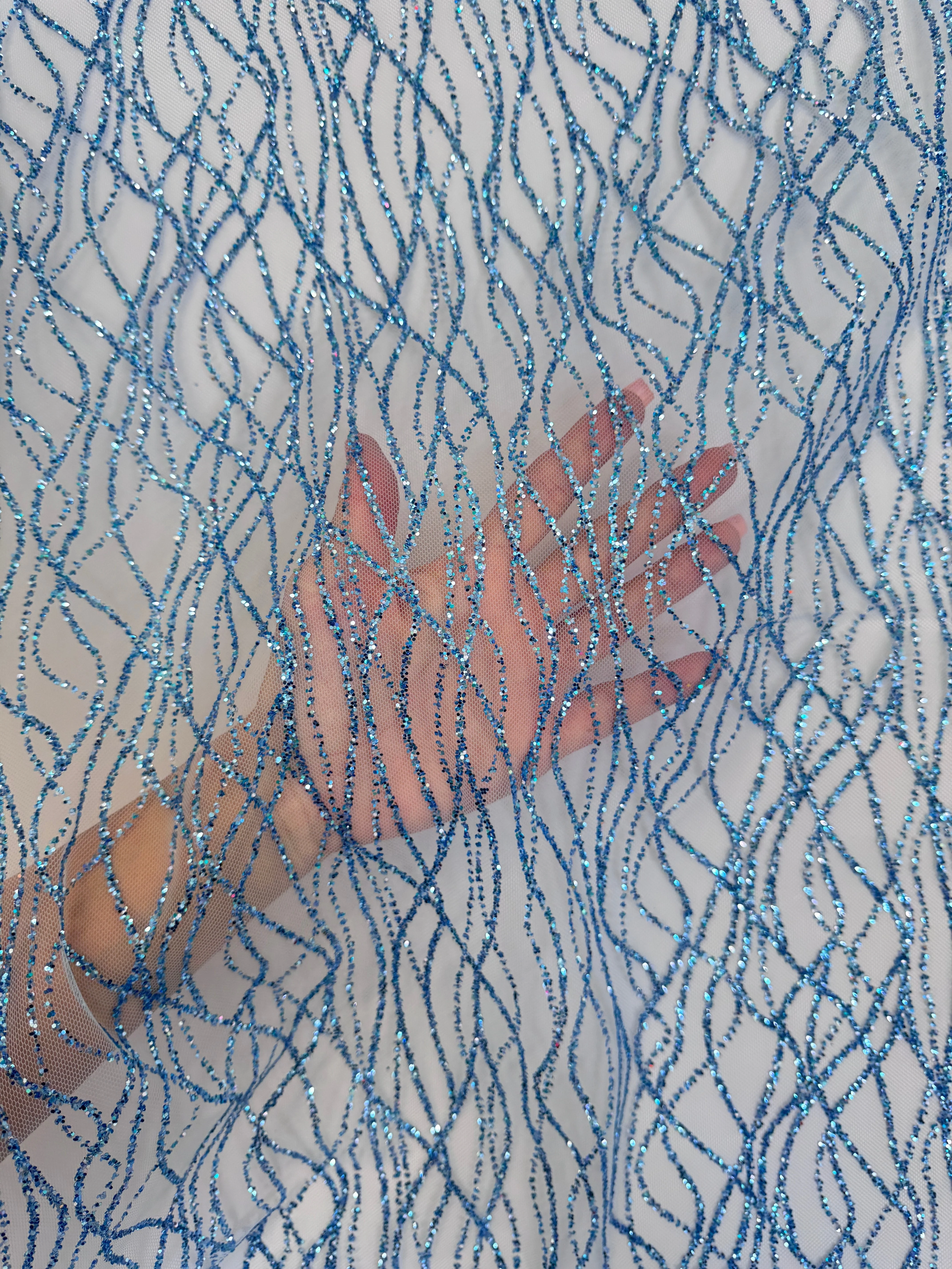 Baby Blue Glitter Lace on Mesh - Image 10