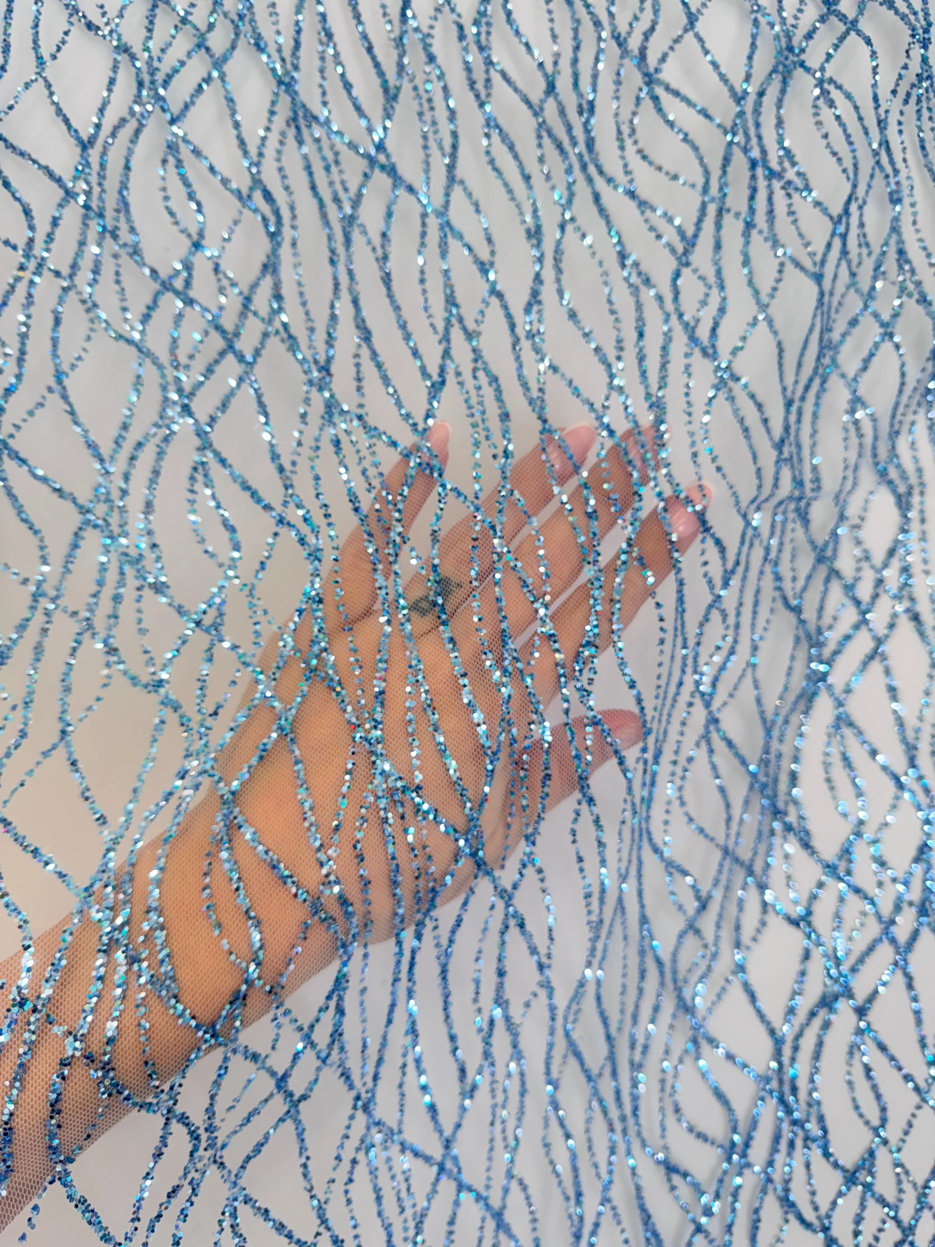 Baby Blue Glitter Lace on Mesh - Image 2