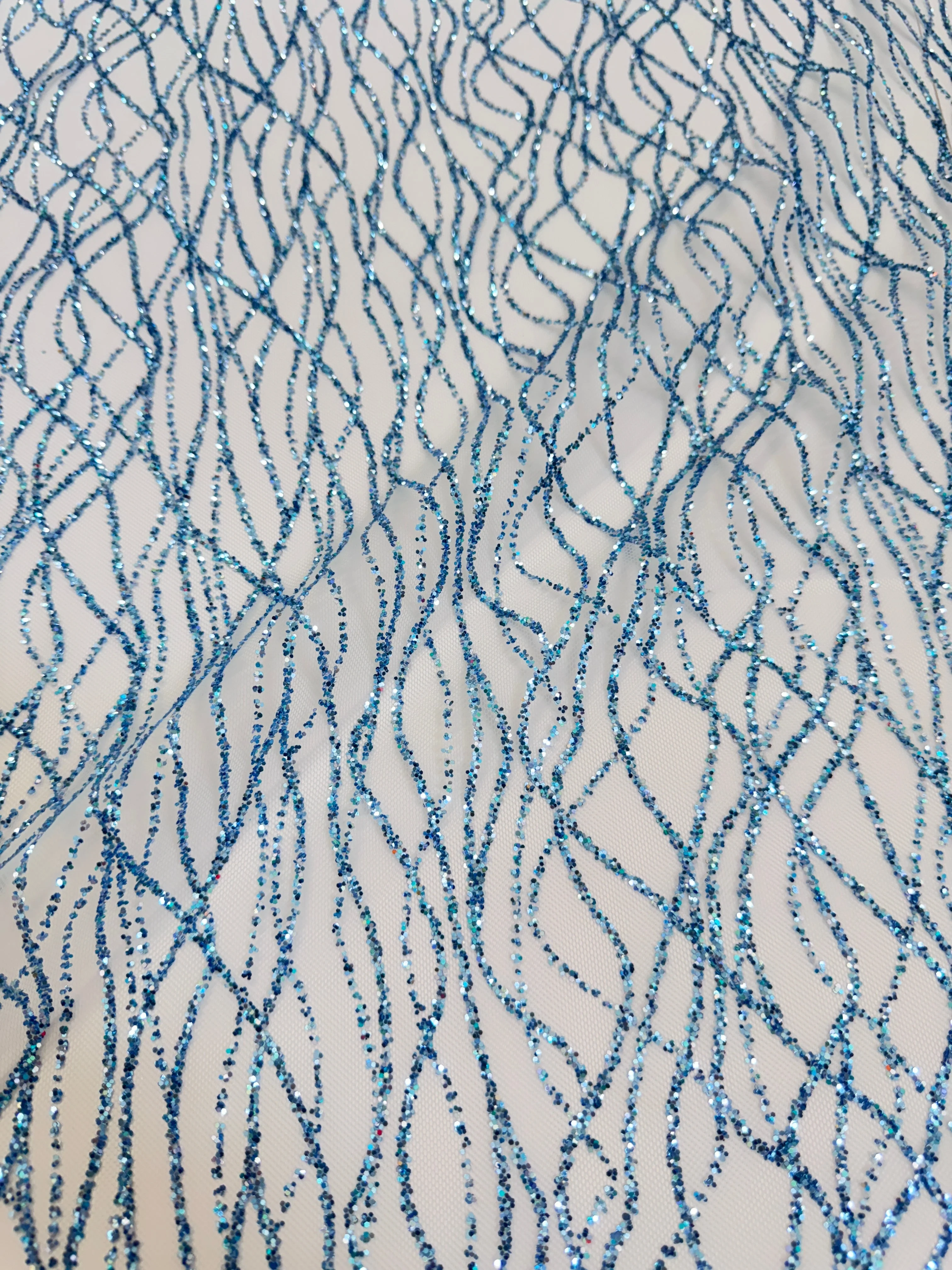 Baby Blue Glitter Lace on Mesh - Image 3