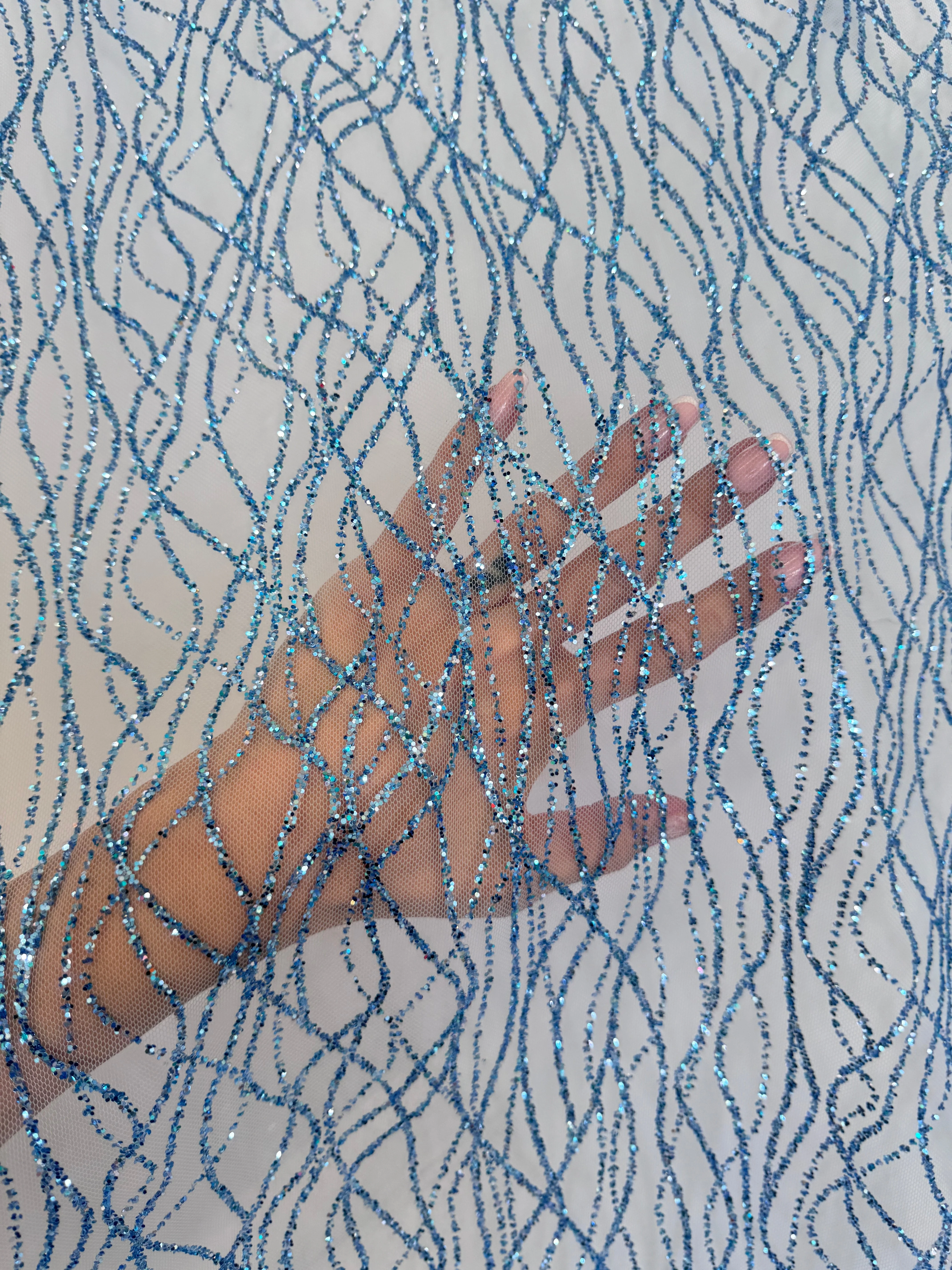 Baby Blue Glitter Lace on Mesh - Image 4