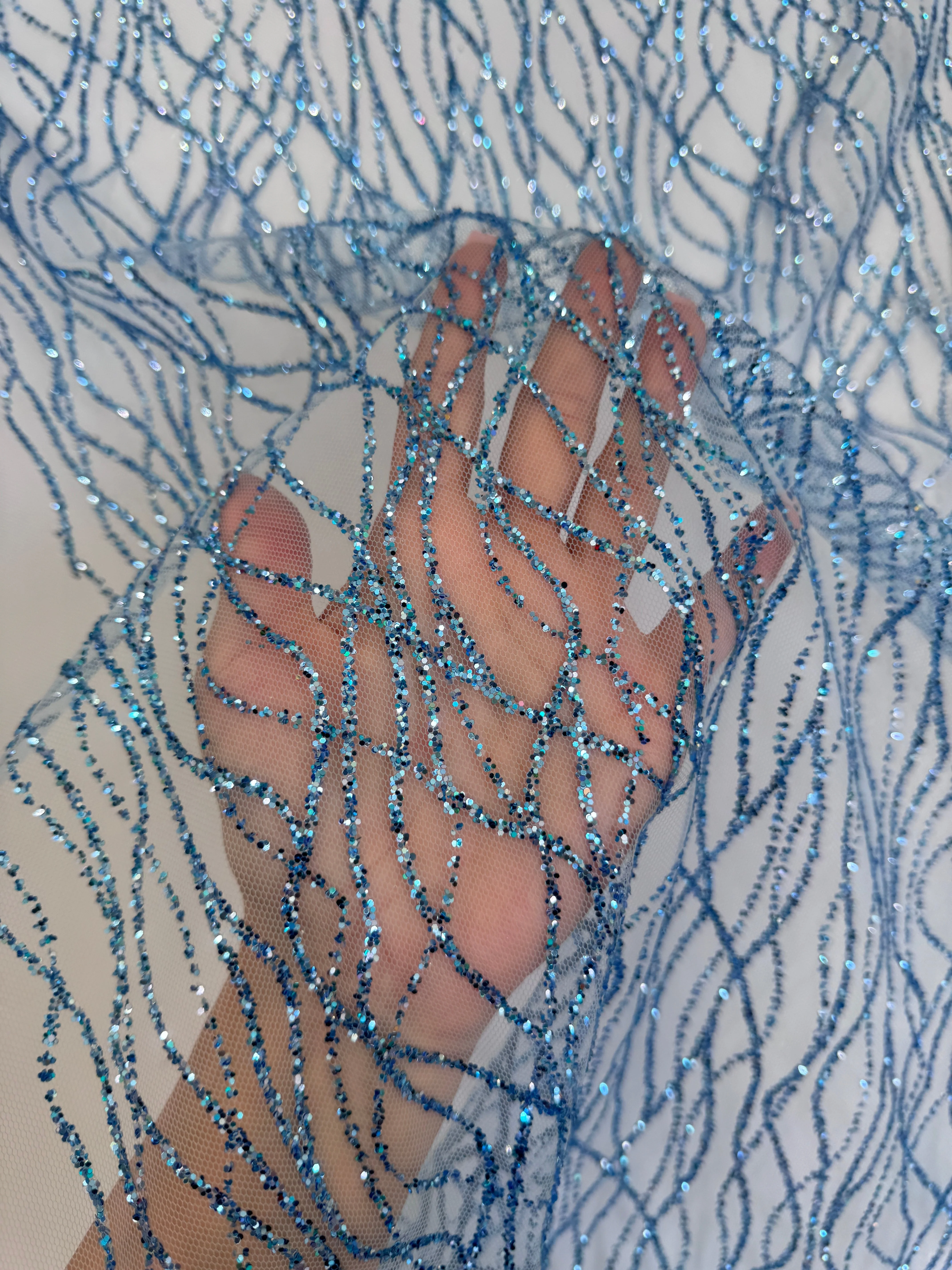 Baby Blue Glitter Lace on Mesh - Image 5