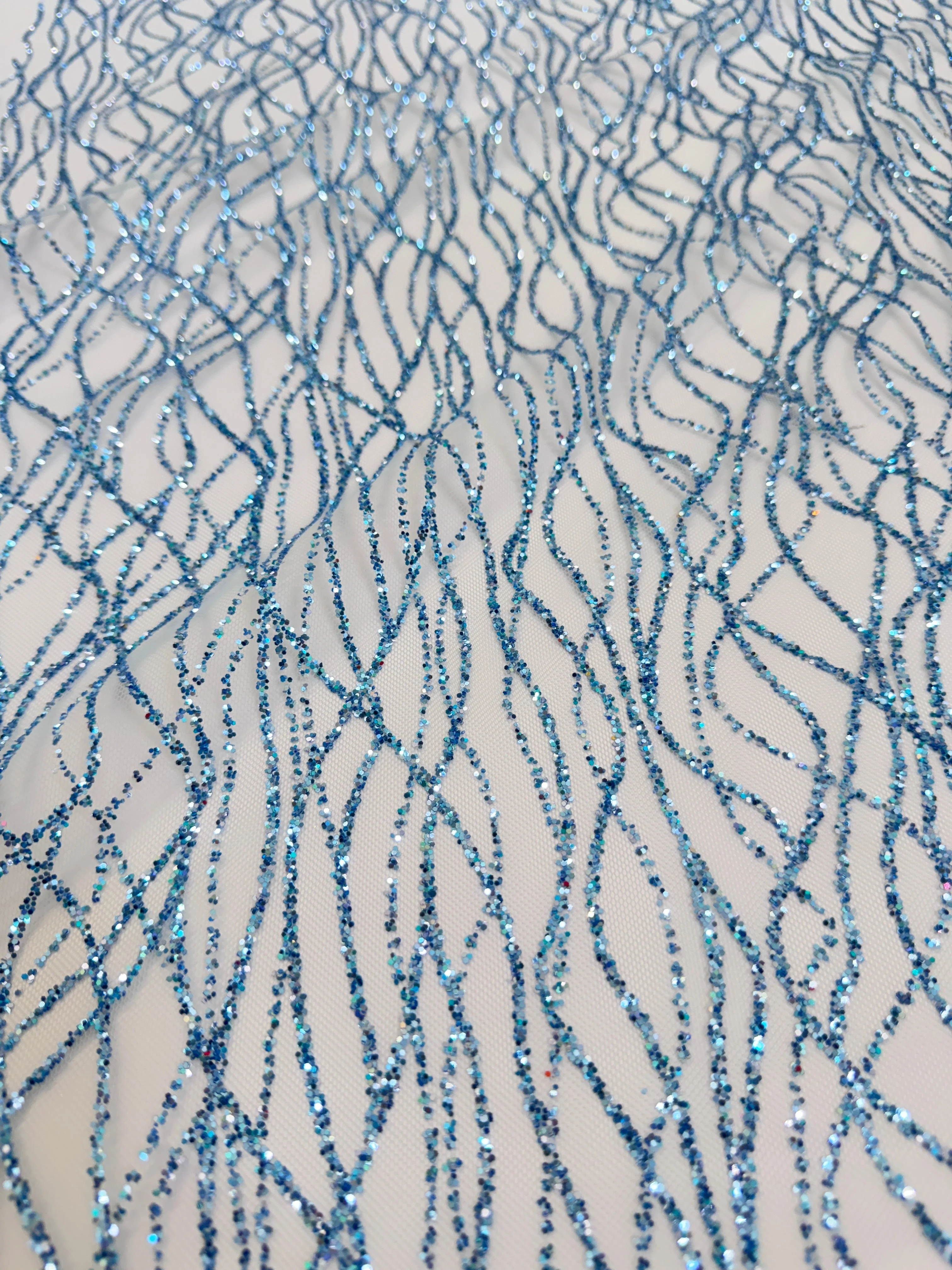 Baby Blue Glitter Lace on Mesh - Image 6