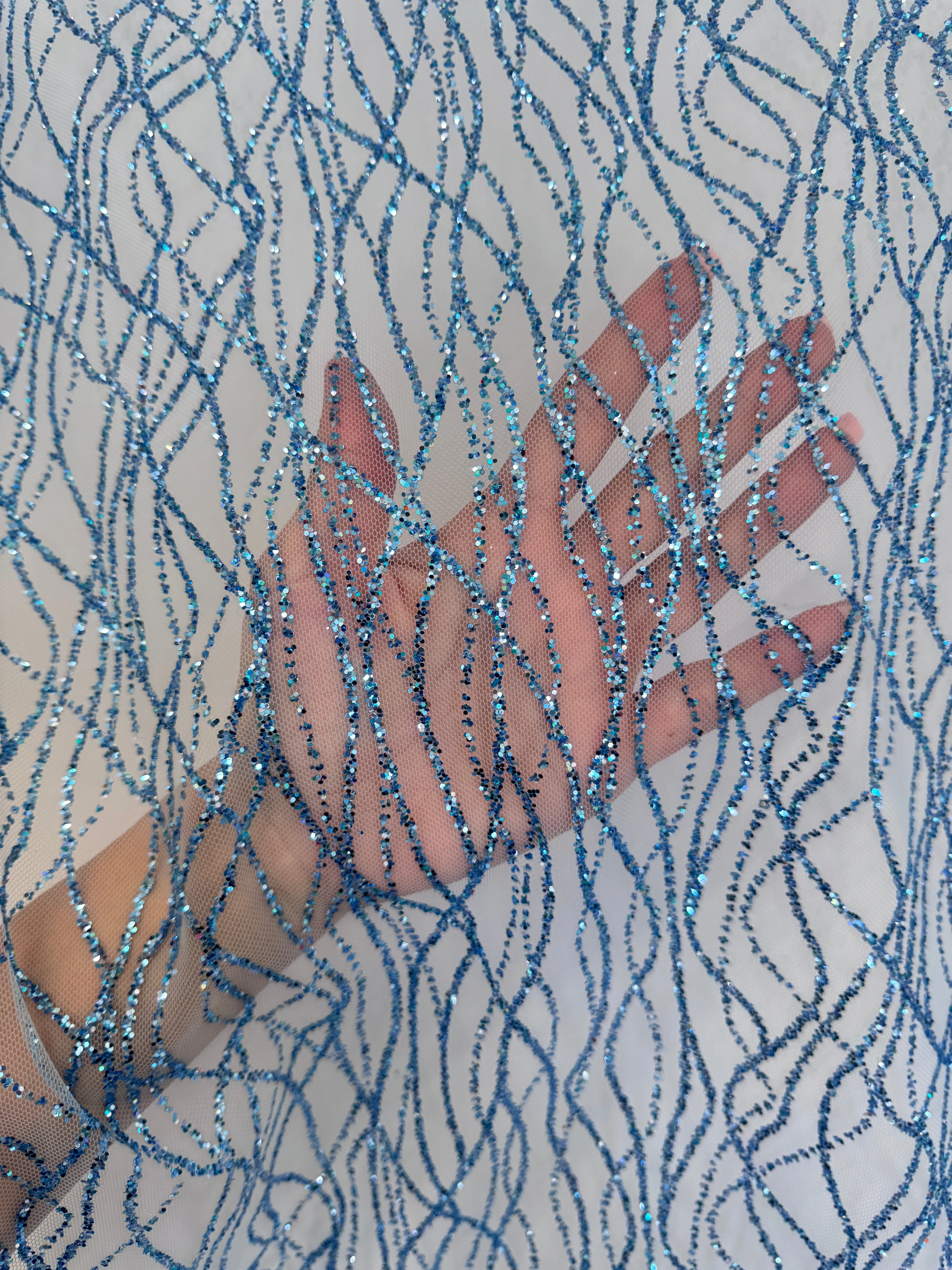Baby Blue Glitter Lace on Mesh - Image 7