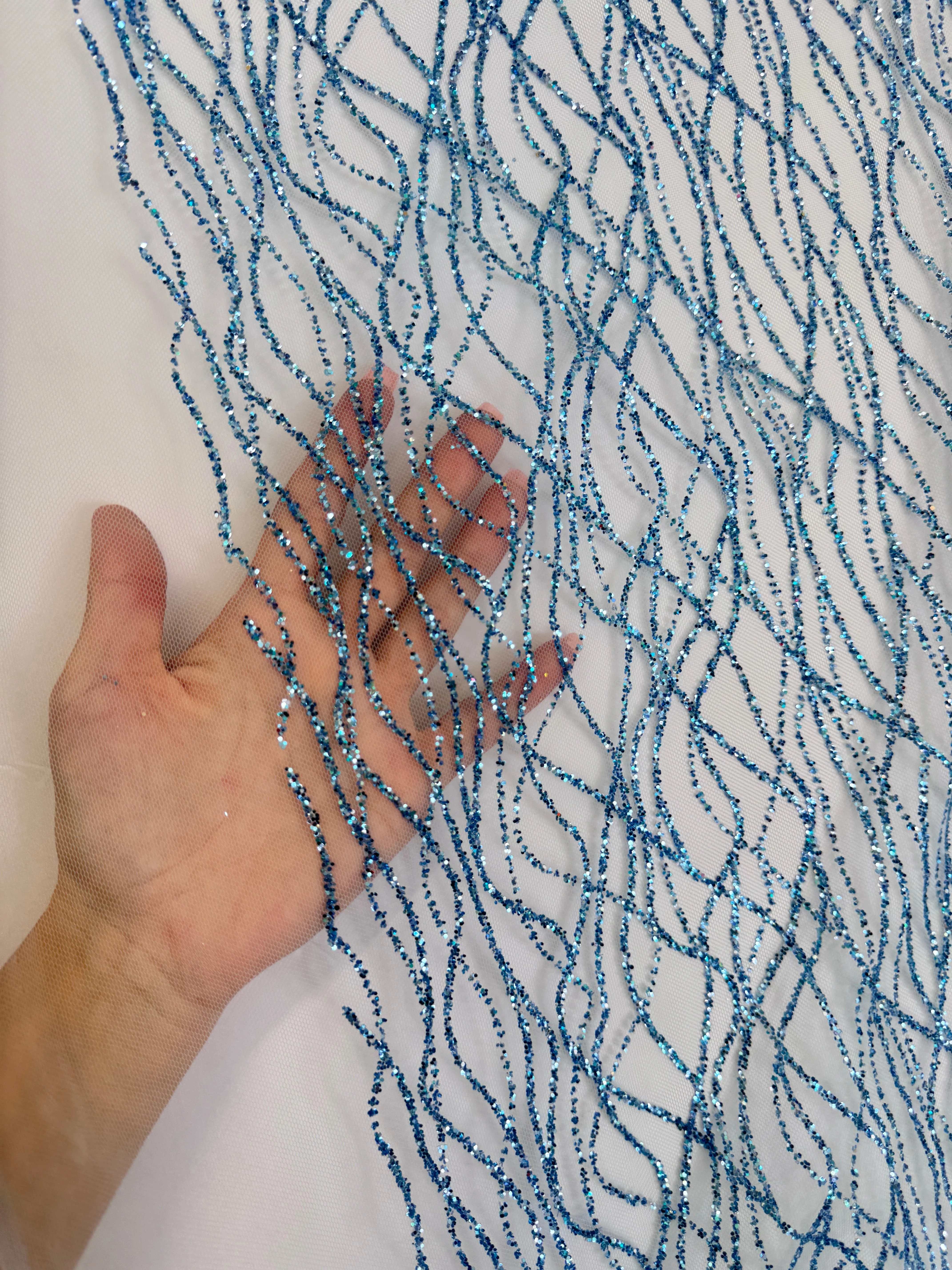 Baby Blue Glitter Lace on Mesh - Image 8